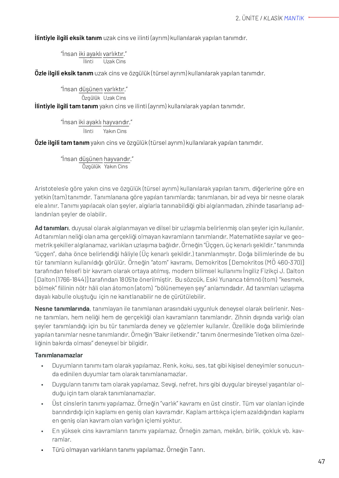 11-12. Sınıf Meb Yayınları Mantık Ders Kitabı Sayfa 47 Cevapları 11-12. Sınıf Meb Yayınları Mantık Ders Kitabı Sayfa 47 Cevapları