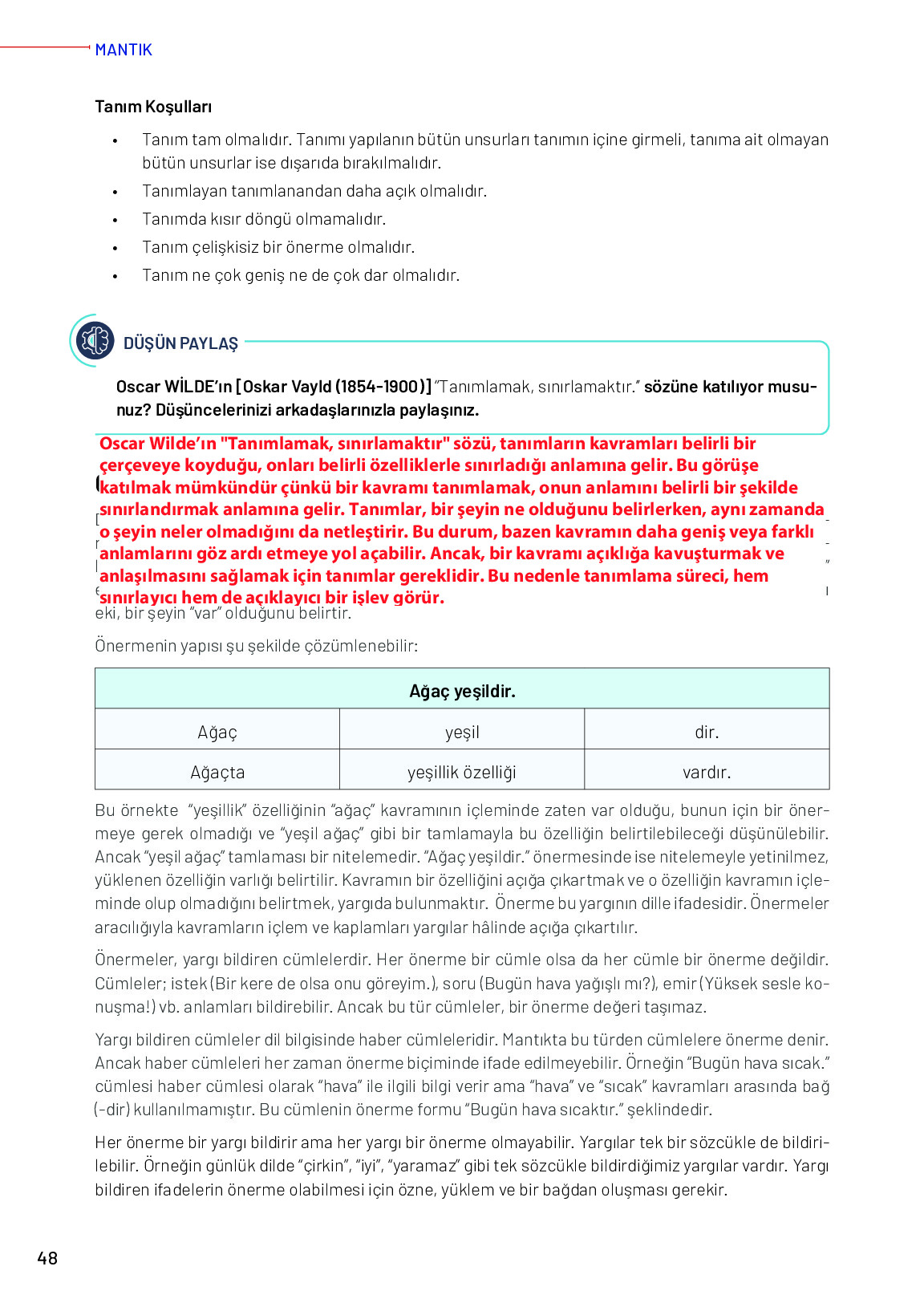 11-12. Sınıf Meb Yayınları Mantık Ders Kitabı Sayfa 48 Cevapları 11-12. Sınıf Meb Yayınları Mantık Ders Kitabı Sayfa 48 Cevapları