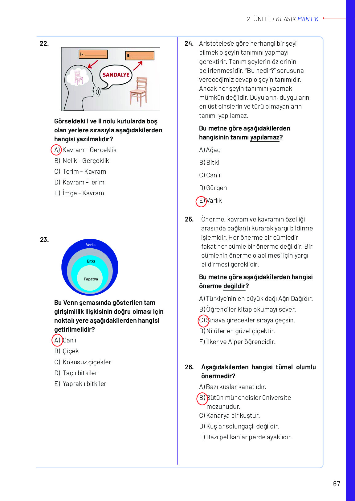 11-12. Sınıf Meb Yayınları Mantık Ders Kitabı Sayfa 67 Cevapları 11-12. Sınıf Meb Yayınları Mantık Ders Kitabı Sayfa 67 Cevapları
