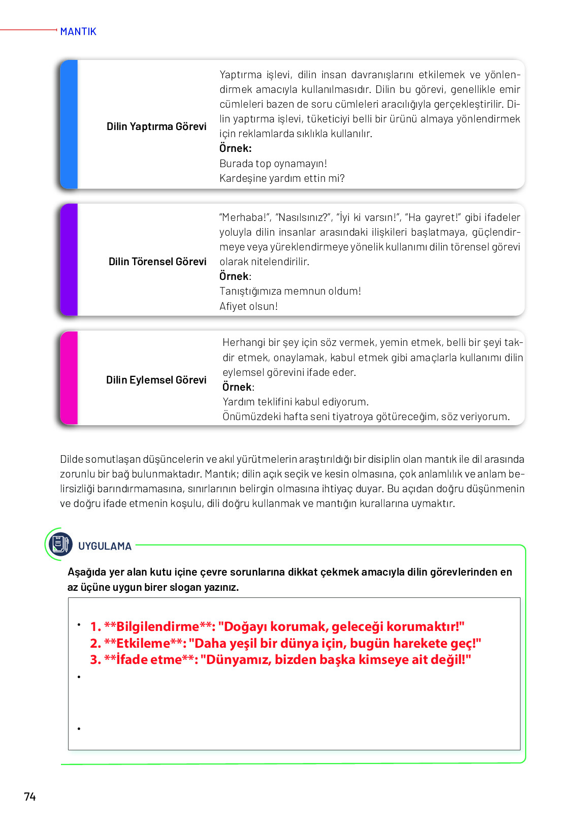 11-12. Sınıf Meb Yayınları Mantık Ders Kitabı Sayfa 74 Cevapları