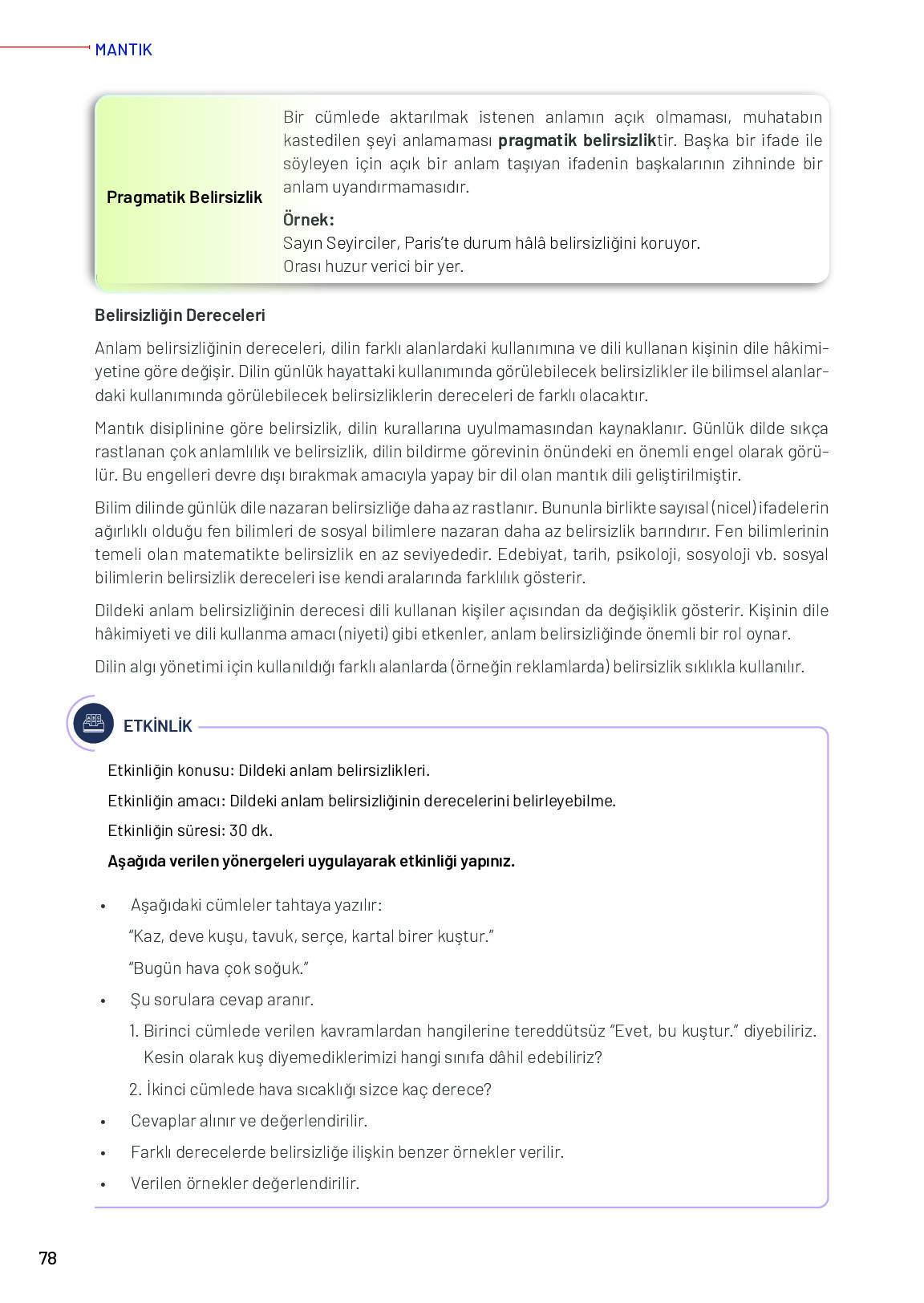 11-12. Sınıf Meb Yayınları Mantık Ders Kitabı Sayfa 78 Cevapları