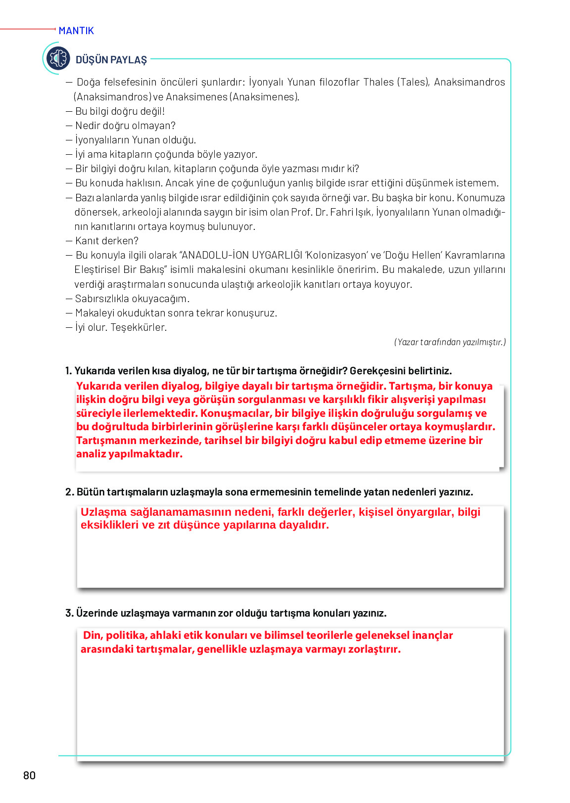 11-12. Sınıf Meb Yayınları Mantık Ders Kitabı Sayfa 80 Cevapları