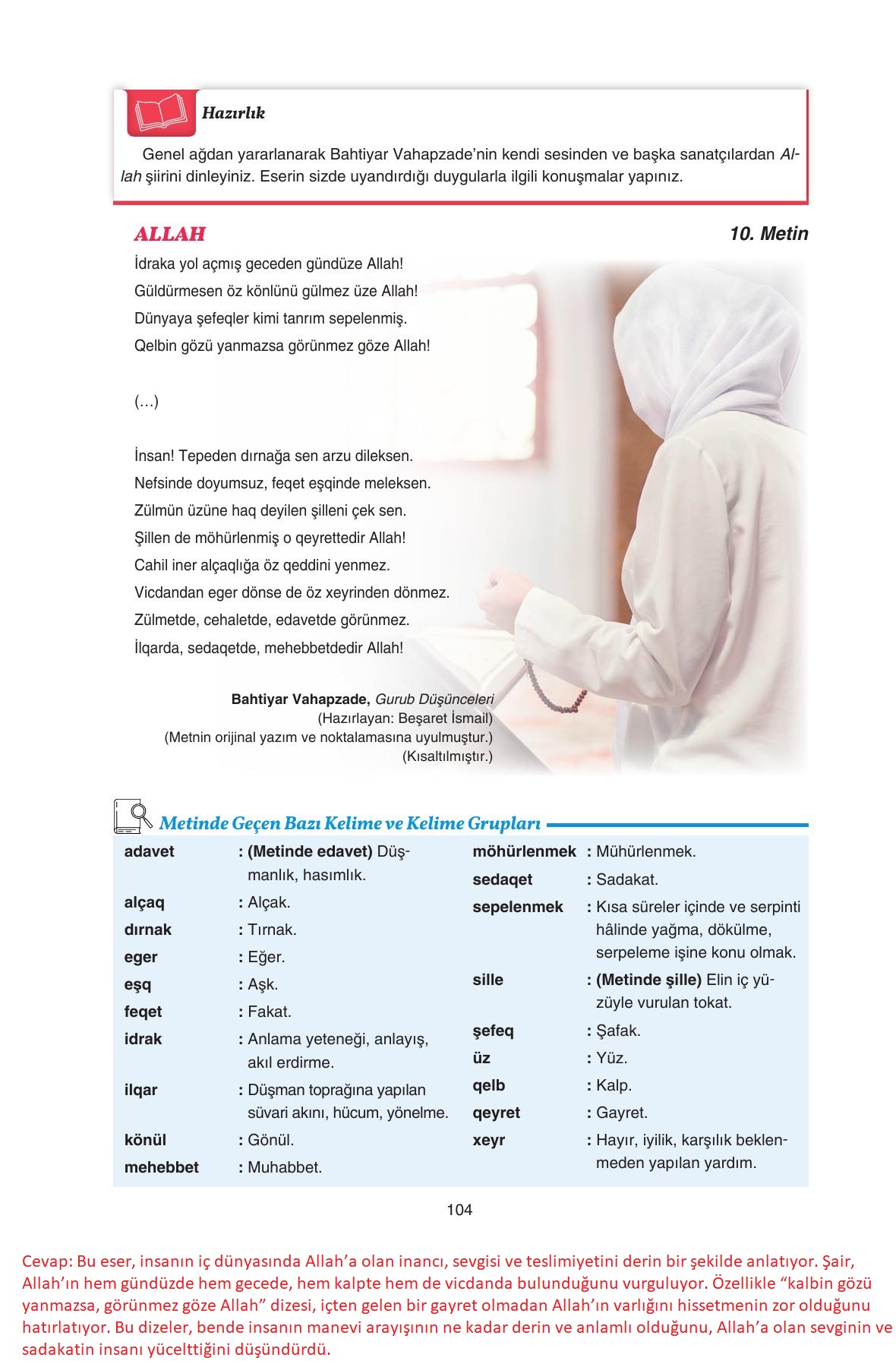 11. Sınıf Gizem Yayınları Türk Dili Ve Edebiyatı Ders Kitabı Sayfa 104 Cevapları