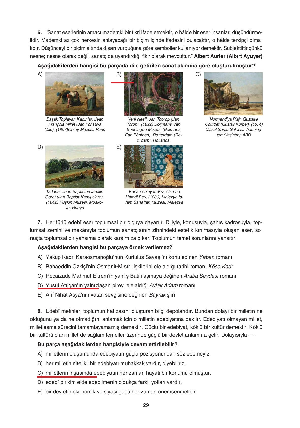 11. Sınıf Gizem Yayınları Türk Dili Ve Edebiyatı Ders Kitabı Sayfa 29 Cevapları