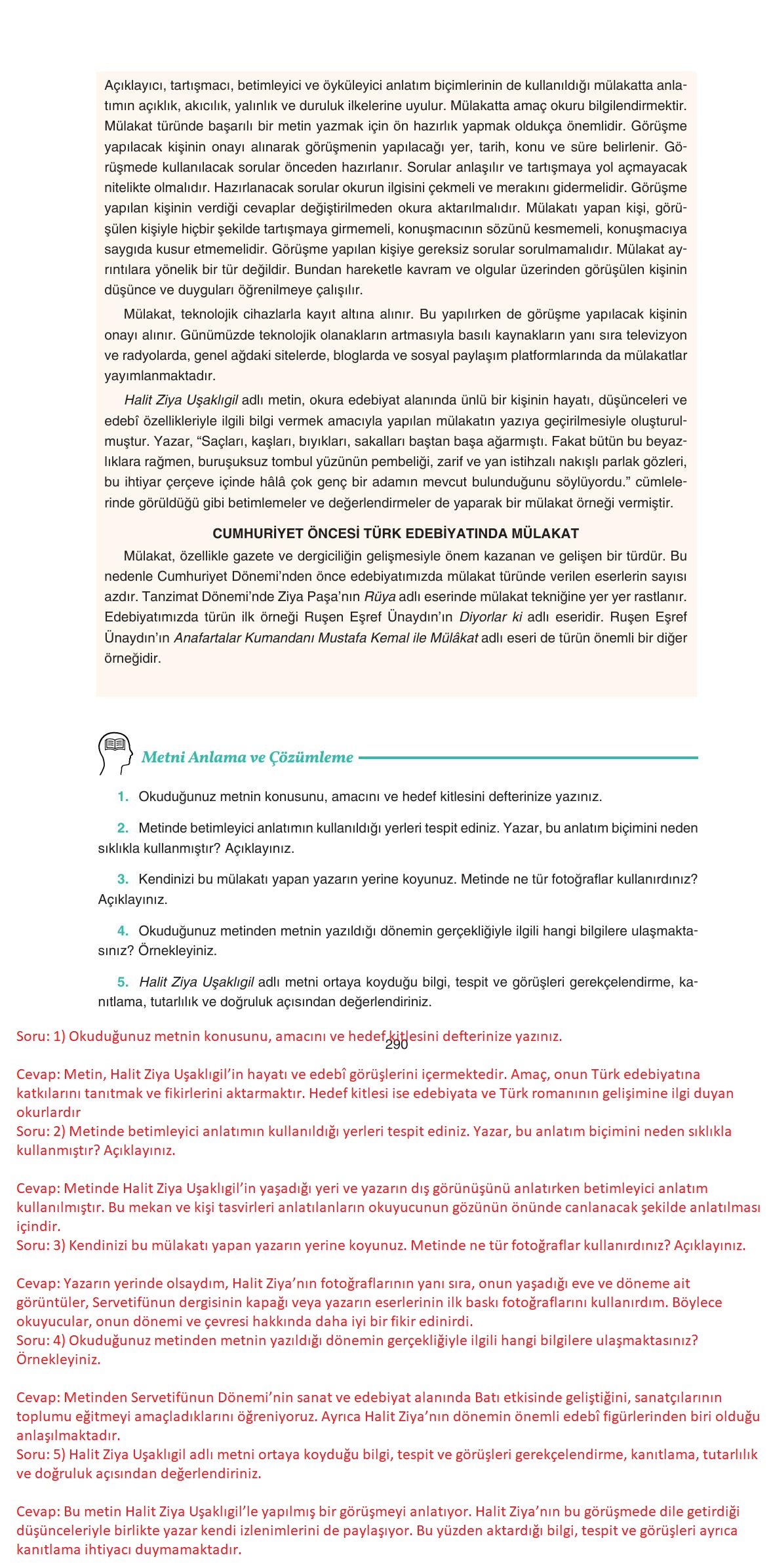 11. Sınıf Gizem Yayınları Türk Dili Ve Edebiyatı Ders Kitabı Sayfa 290 Cevapları 11. Sınıf Gizem Yayınları Türk Dili Ve Edebiyatı Ders Kitabı Sayfa 290 Cevapları
