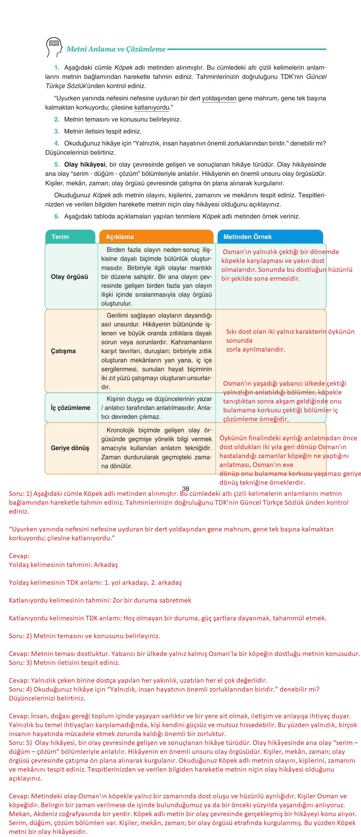 11. Sınıf Gizem Yayınları Türk Dili Ve Edebiyatı Ders Kitabı Sayfa 38 Cevapları