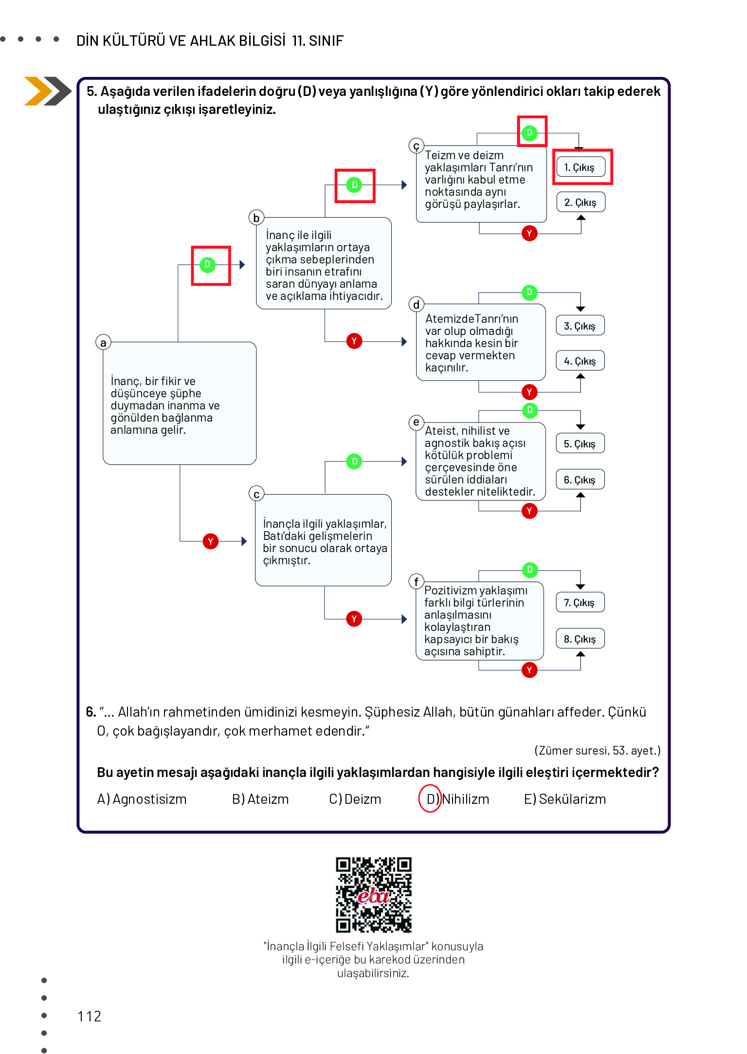 11. Sınıf Meb Yayınları Din Kültürü Ve Ahlak Bilgisi Ders Kitabı Sayfa 112 Cevapları