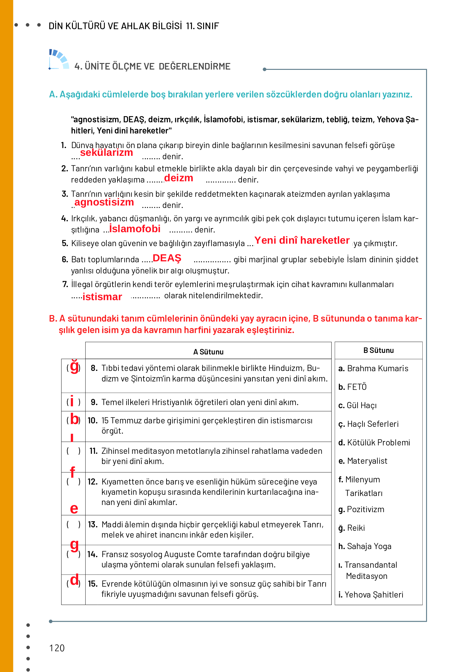 11. Sınıf Meb Yayınları Din Kültürü Ve Ahlak Bilgisi Ders Kitabı Sayfa 120 Cevapları