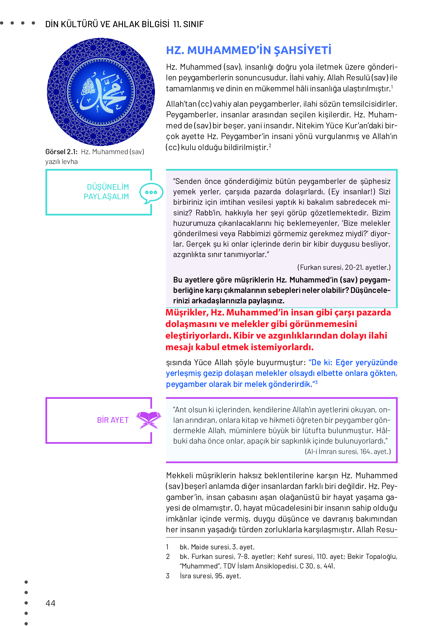 11. Sınıf Meb Yayınları Din Kültürü Ve Ahlak Bilgisi Ders Kitabı Sayfa 44 Cevapları