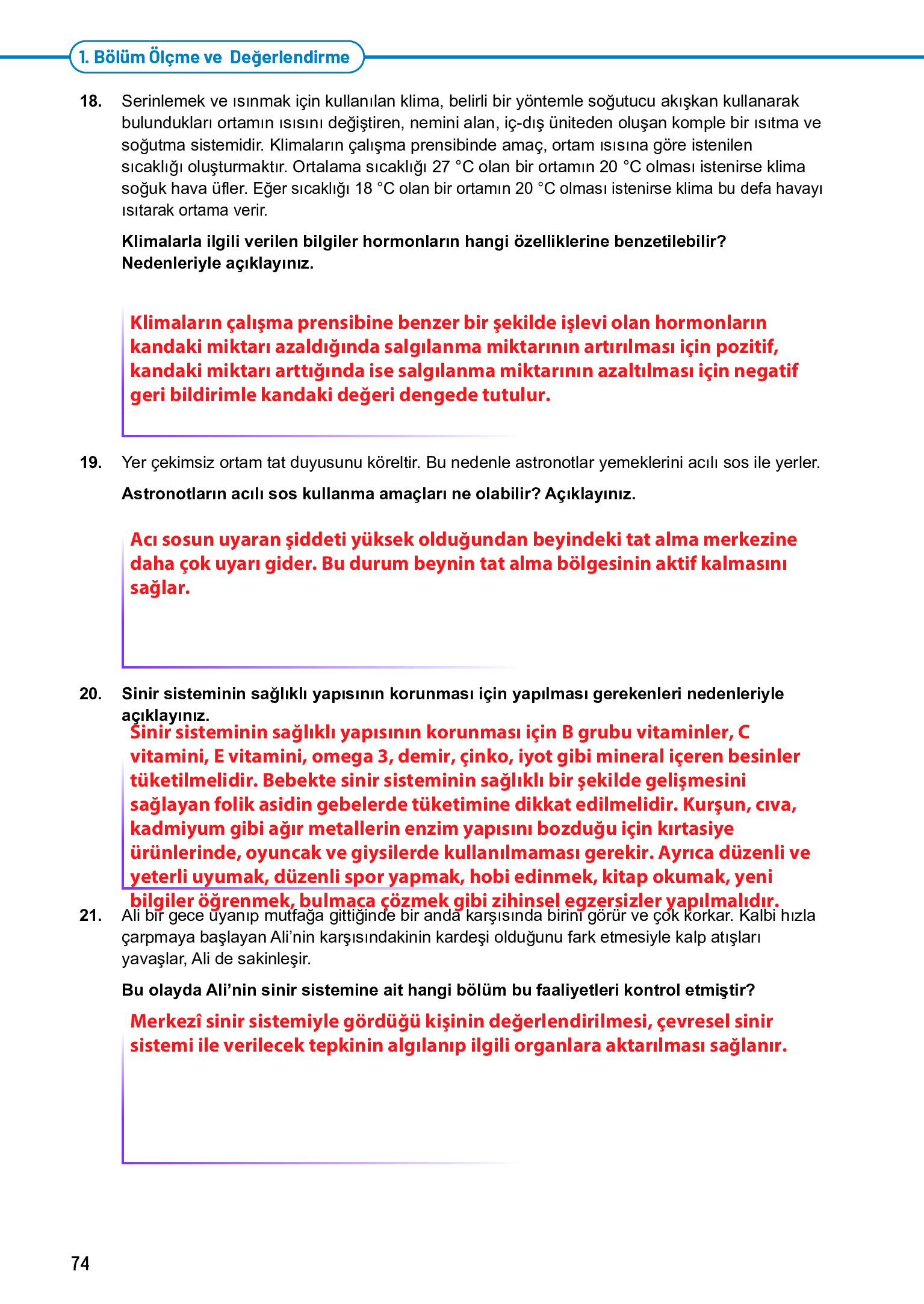 11. Sınıf Meb Yayınları Fen Lisesi Biyoloji Ders Kitabı Sayfa 74 Cevapları
