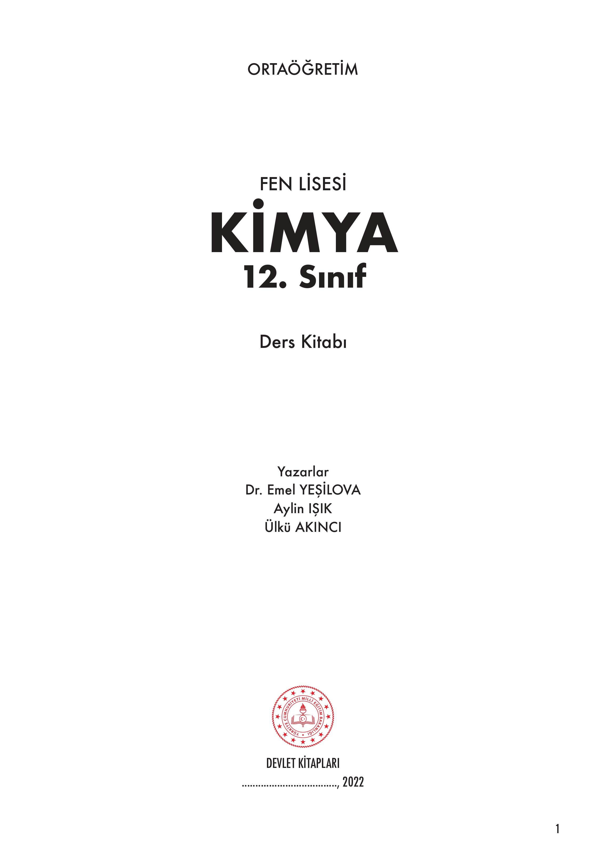 12. Sınıf Meb Yayınları Fen Lisesi Kimya Ders Kitabı Sayfa 1 Cevapları