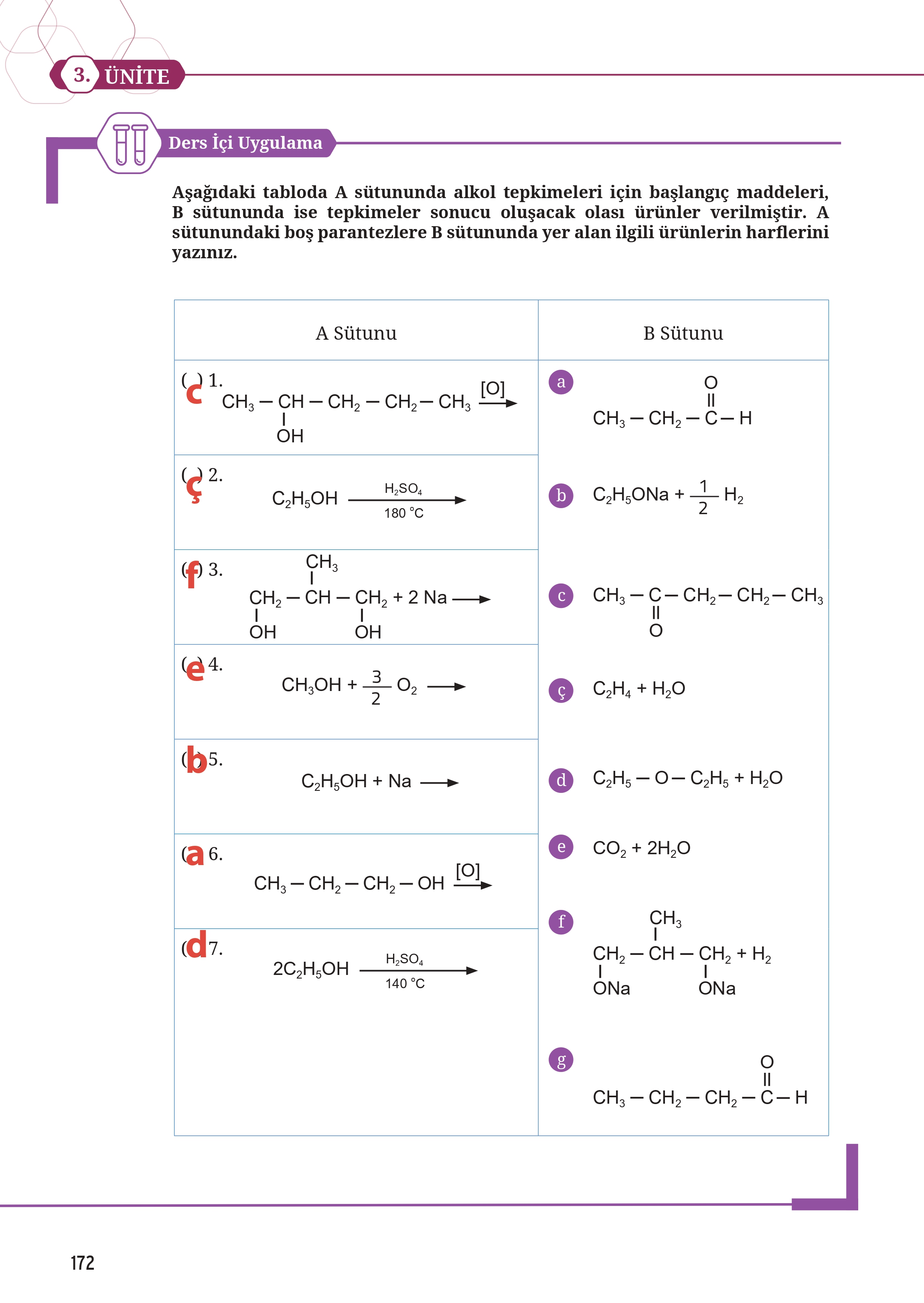 12. Sınıf Meb Yayınları Fen Lisesi Kimya Ders Kitabı Sayfa 172 Cevapları