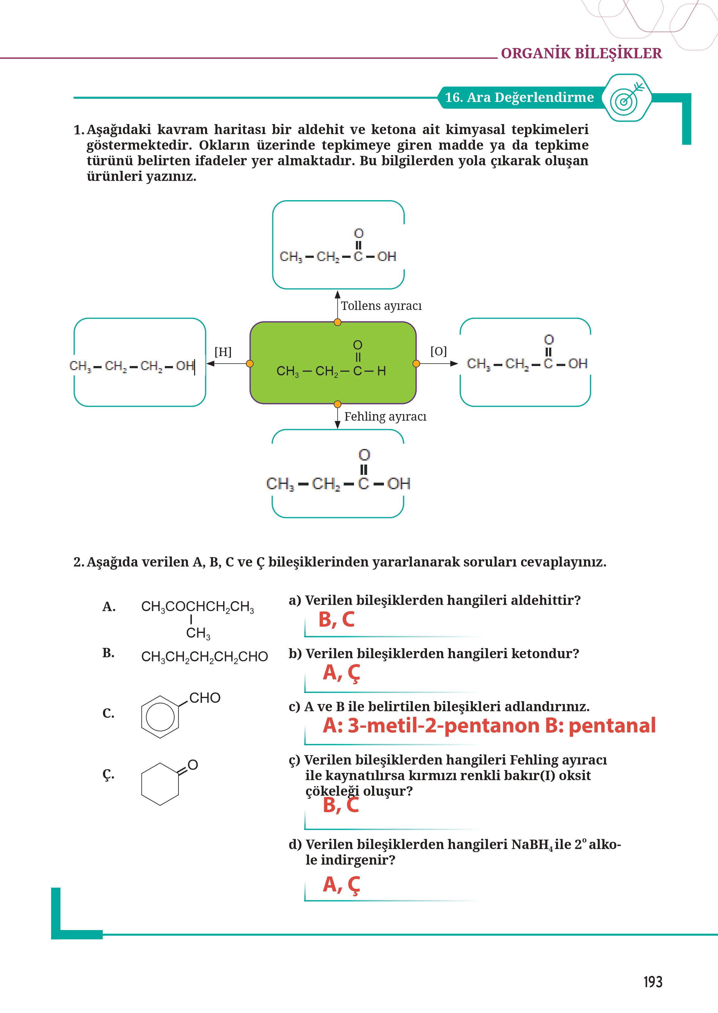12. Sınıf Meb Yayınları Fen Lisesi Kimya Ders Kitabı Sayfa 193 Cevapları 12. Sınıf Meb Yayınları Fen Lisesi Kimya Ders Kitabı Sayfa 193 Cevapları