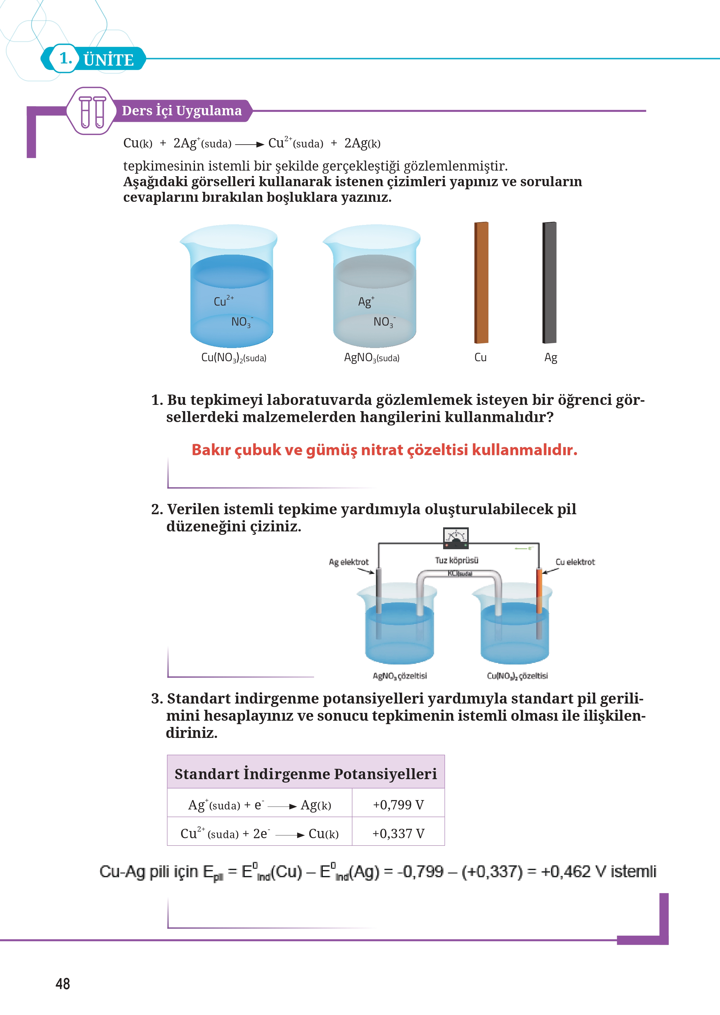 12. Sınıf Meb Yayınları Fen Lisesi Kimya Ders Kitabı Sayfa 48 Cevapları