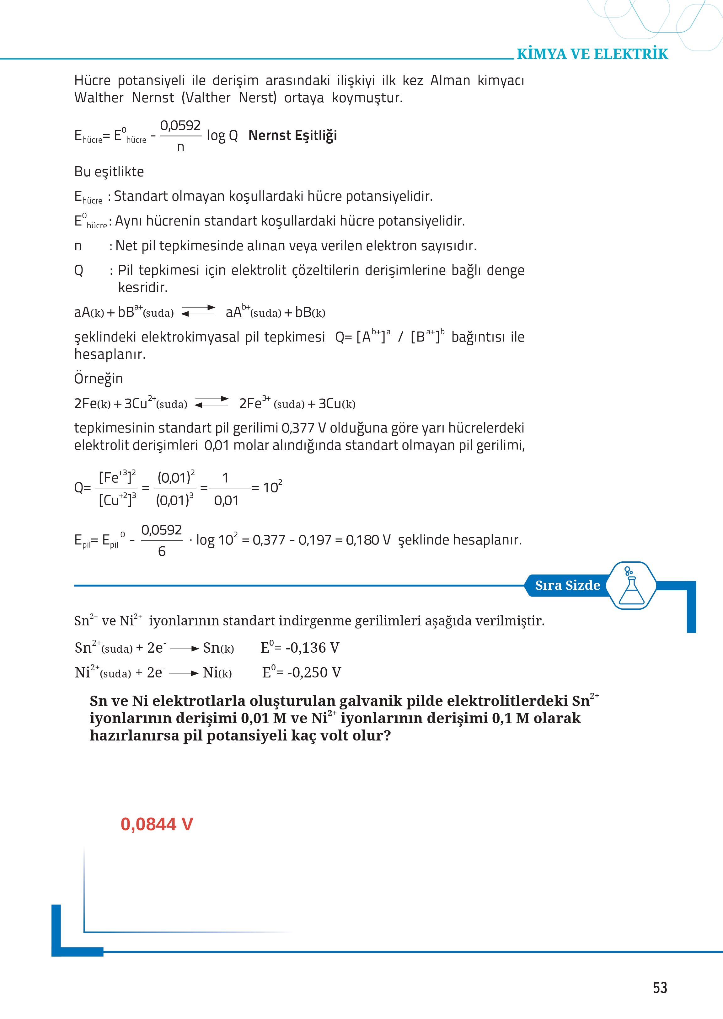 12. Sınıf Meb Yayınları Fen Lisesi Kimya Ders Kitabı Sayfa 53 Cevapları