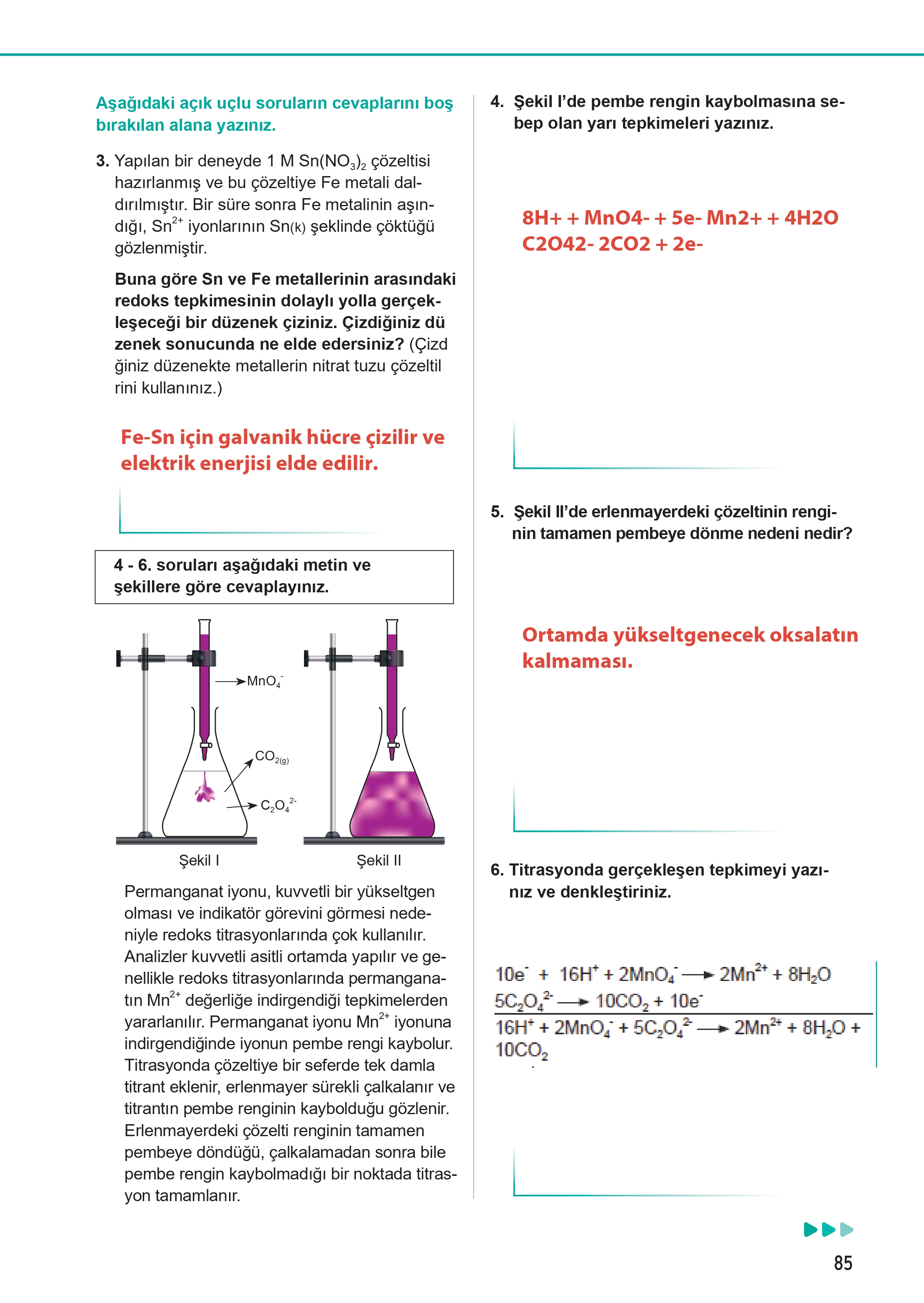 12. Sınıf Meb Yayınları Fen Lisesi Kimya Ders Kitabı Sayfa 85 Cevapları 12. Sınıf Meb Yayınları Fen Lisesi Kimya Ders Kitabı Sayfa 85 Cevapları
