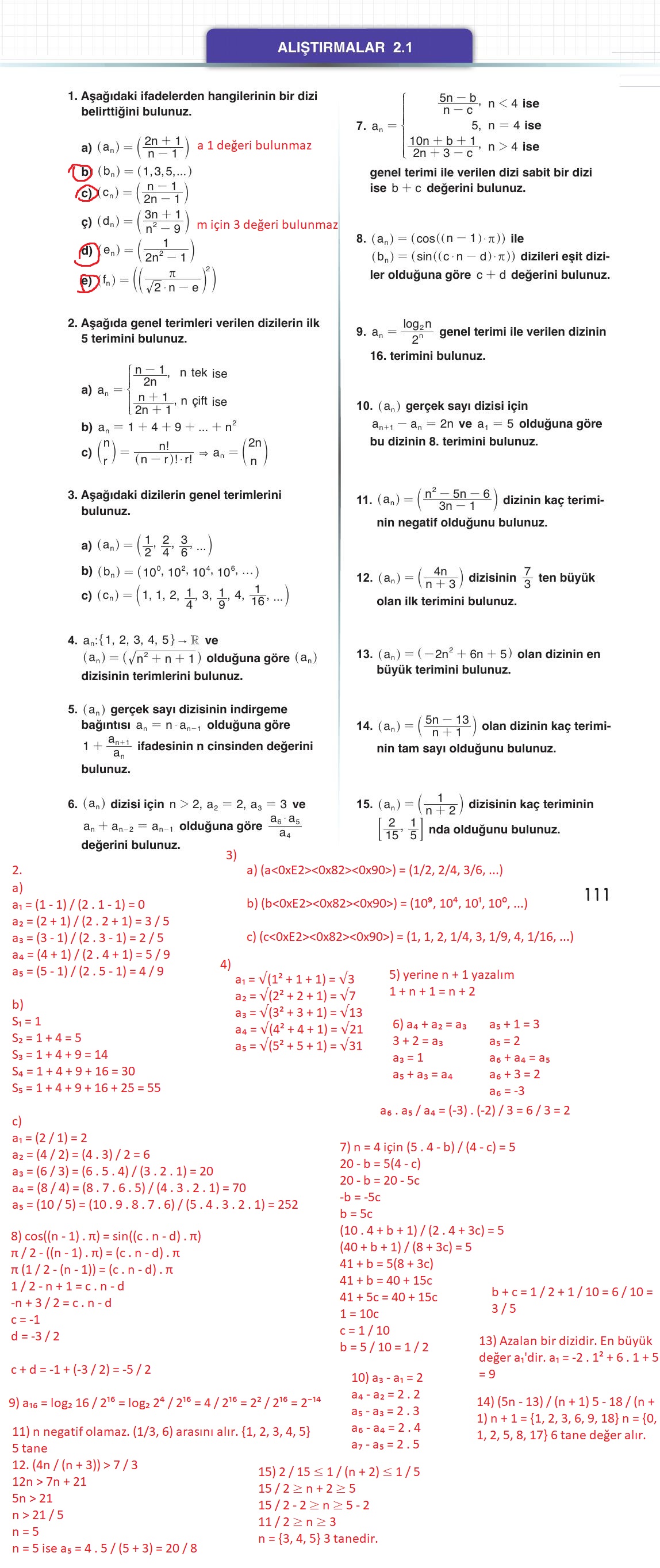 12. Sınıf Meb Yayınları Matematik Ders Kitabı Sayfa 111 Cevapları