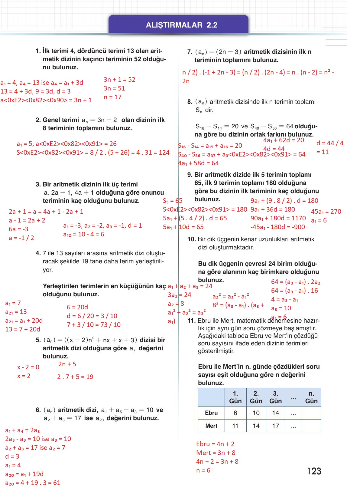 12. Sınıf Meb Yayınları Matematik Ders Kitabı Sayfa 123 Cevapları