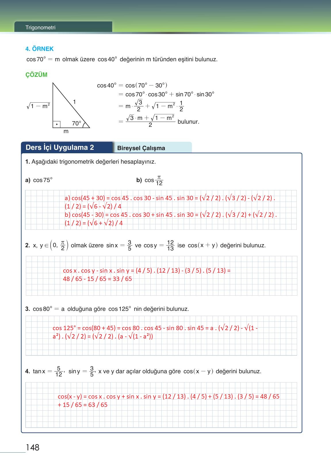 12. Sınıf Meb Yayınları Matematik Ders Kitabı Sayfa 148 Cevapları