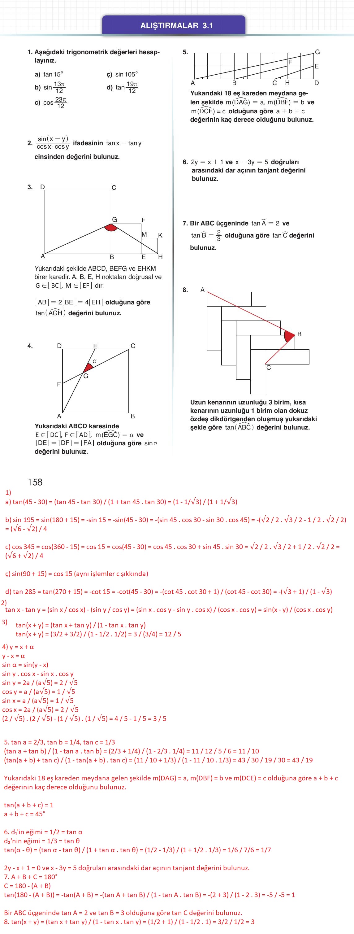 12. Sınıf Meb Yayınları Matematik Ders Kitabı Sayfa 158 Cevapları