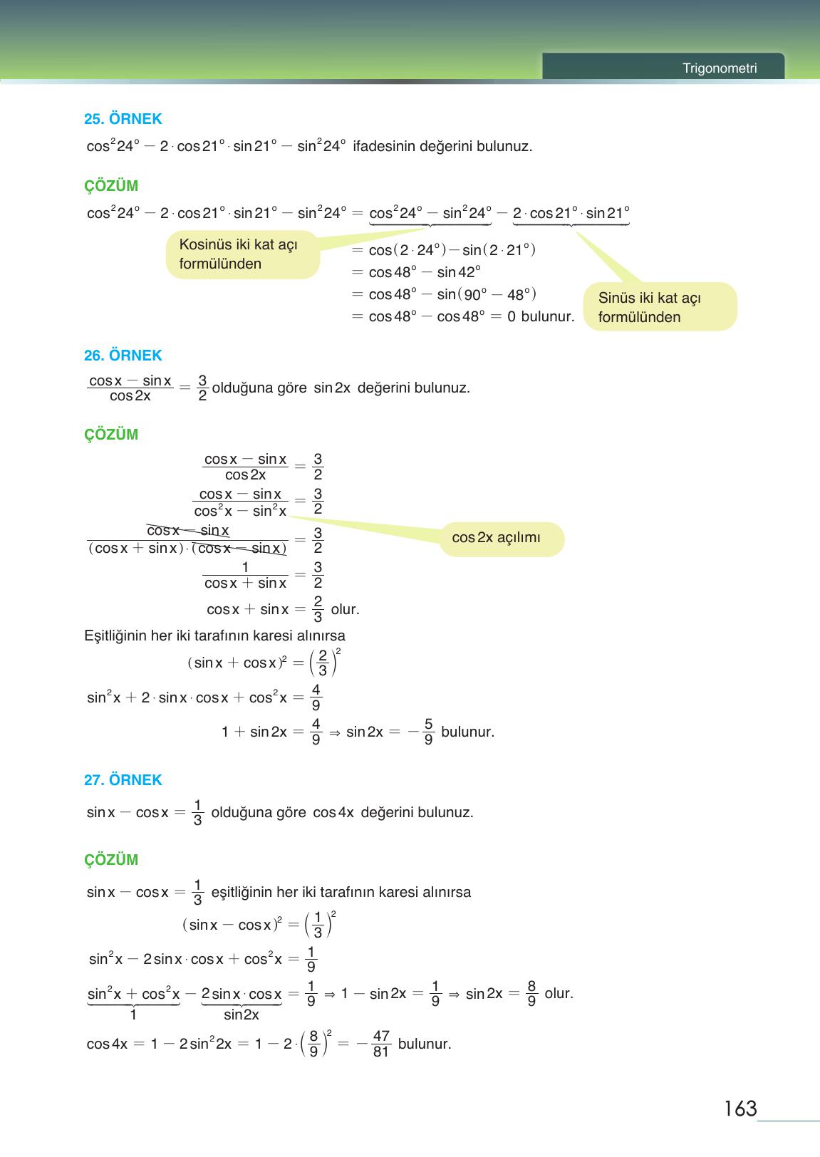 12. Sınıf Meb Yayınları Matematik Ders Kitabı Sayfa 163 Cevapları