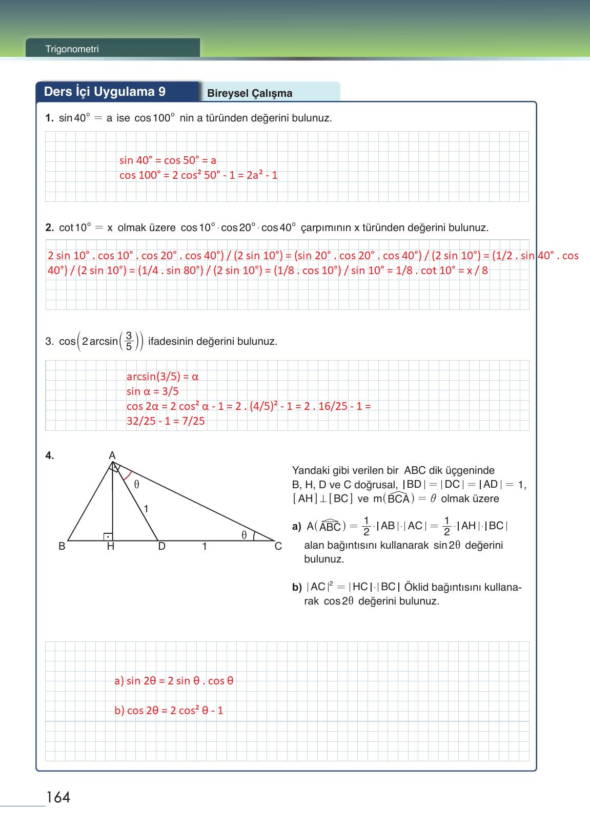 12. Sınıf Meb Yayınları Matematik Ders Kitabı Sayfa 164 Cevapları