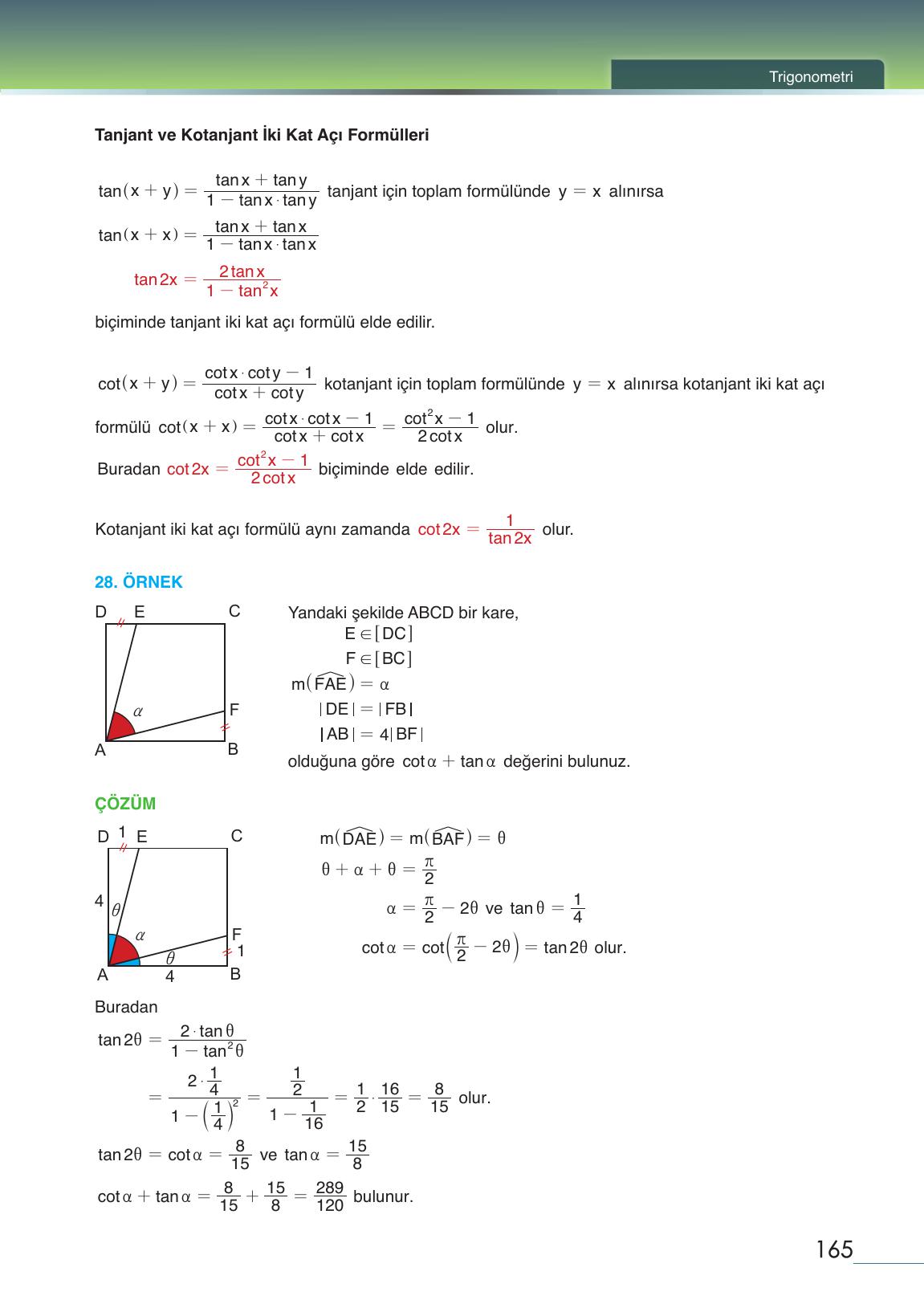 12. Sınıf Meb Yayınları Matematik Ders Kitabı Sayfa 165 Cevapları