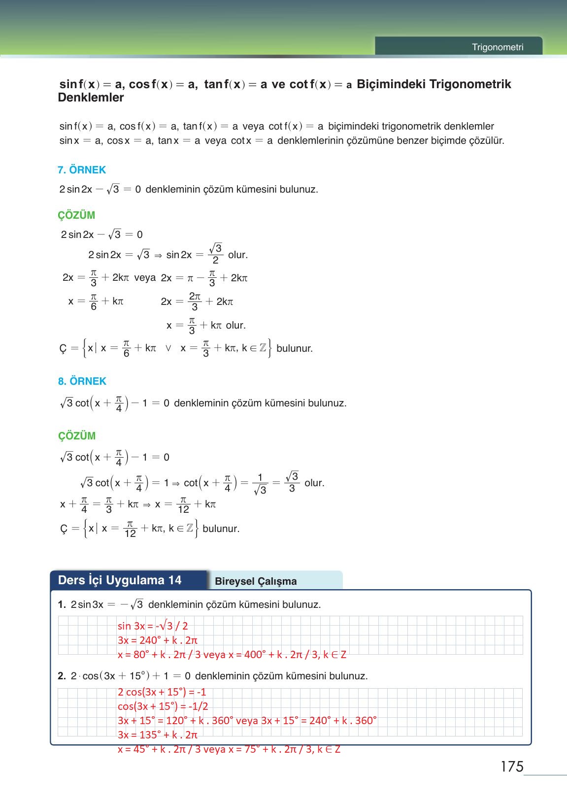 12. Sınıf Meb Yayınları Matematik Ders Kitabı Sayfa 175 Cevapları