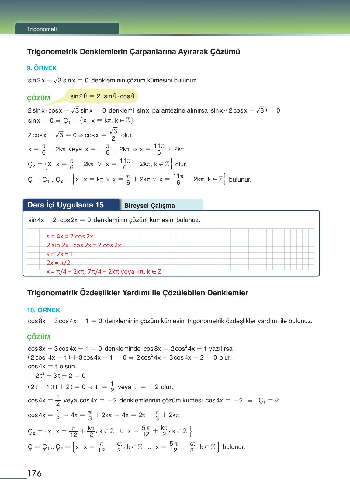 12. Sınıf Meb Yayınları Matematik Ders Kitabı Sayfa 176 Cevapları