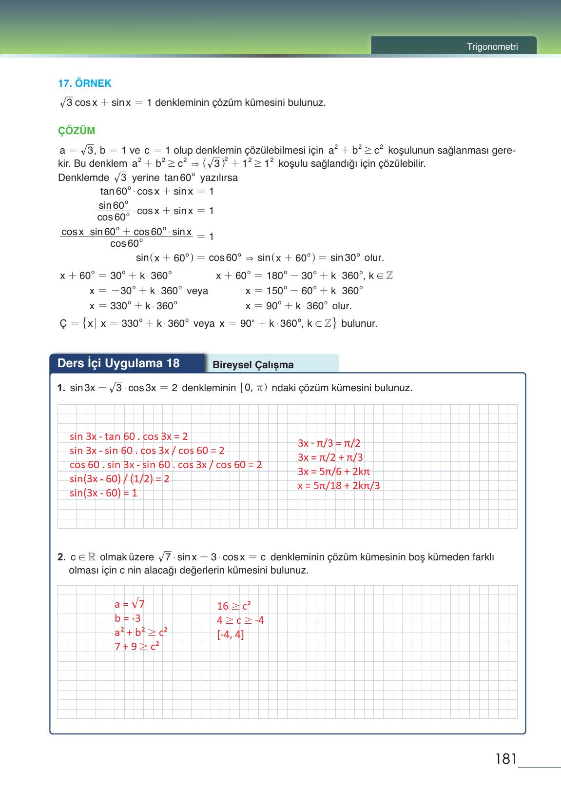 12. Sınıf Meb Yayınları Matematik Ders Kitabı Sayfa 181 Cevapları