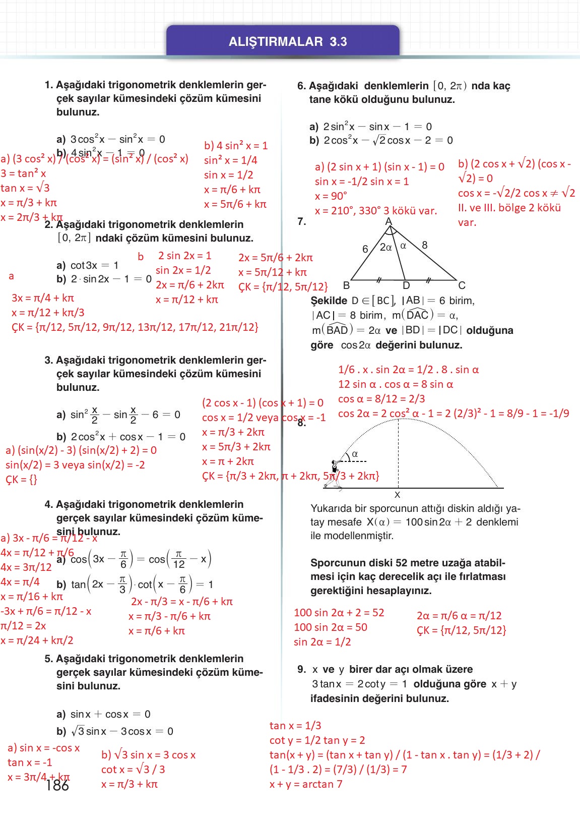 12. Sınıf Meb Yayınları Matematik Ders Kitabı Sayfa 186 Cevapları
