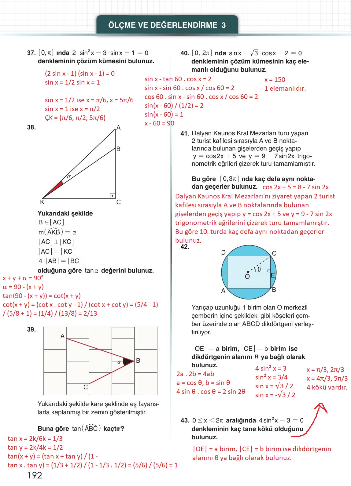 12. Sınıf Meb Yayınları Matematik Ders Kitabı Sayfa 192 Cevapları