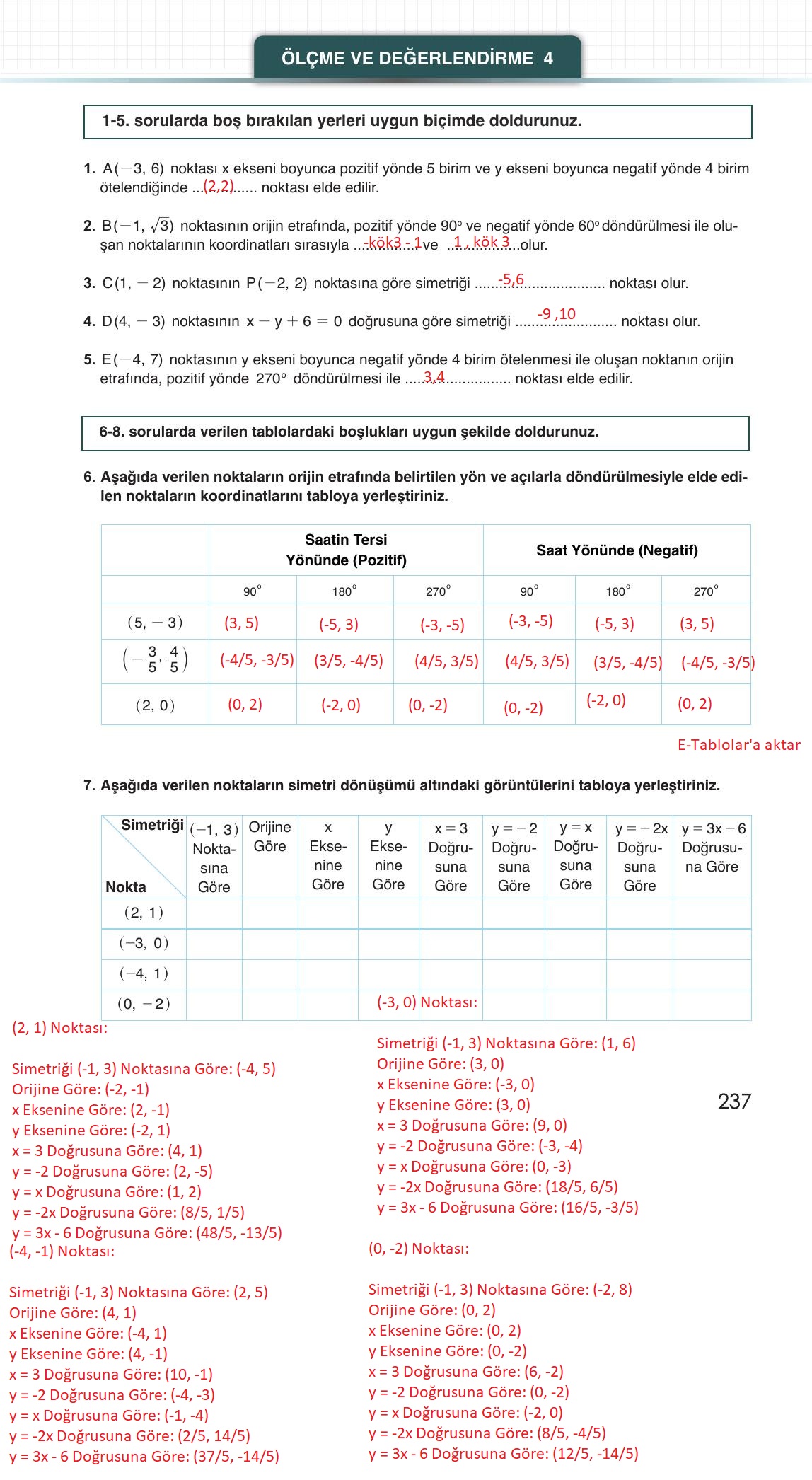 12. Sınıf Meb Yayınları Matematik Ders Kitabı Sayfa 237 Cevapları