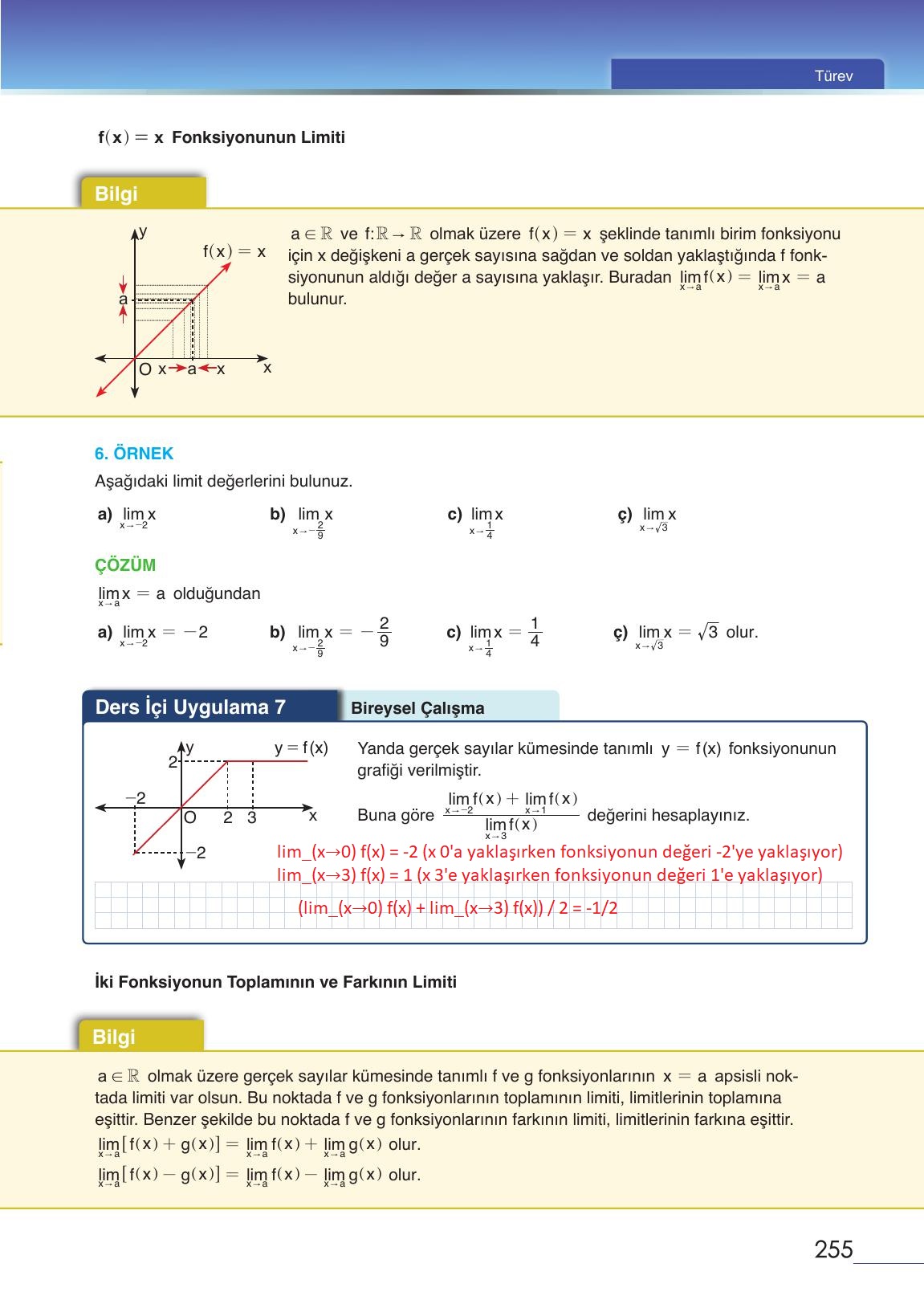 12. Sınıf Meb Yayınları Matematik Ders Kitabı Sayfa 255 Cevapları