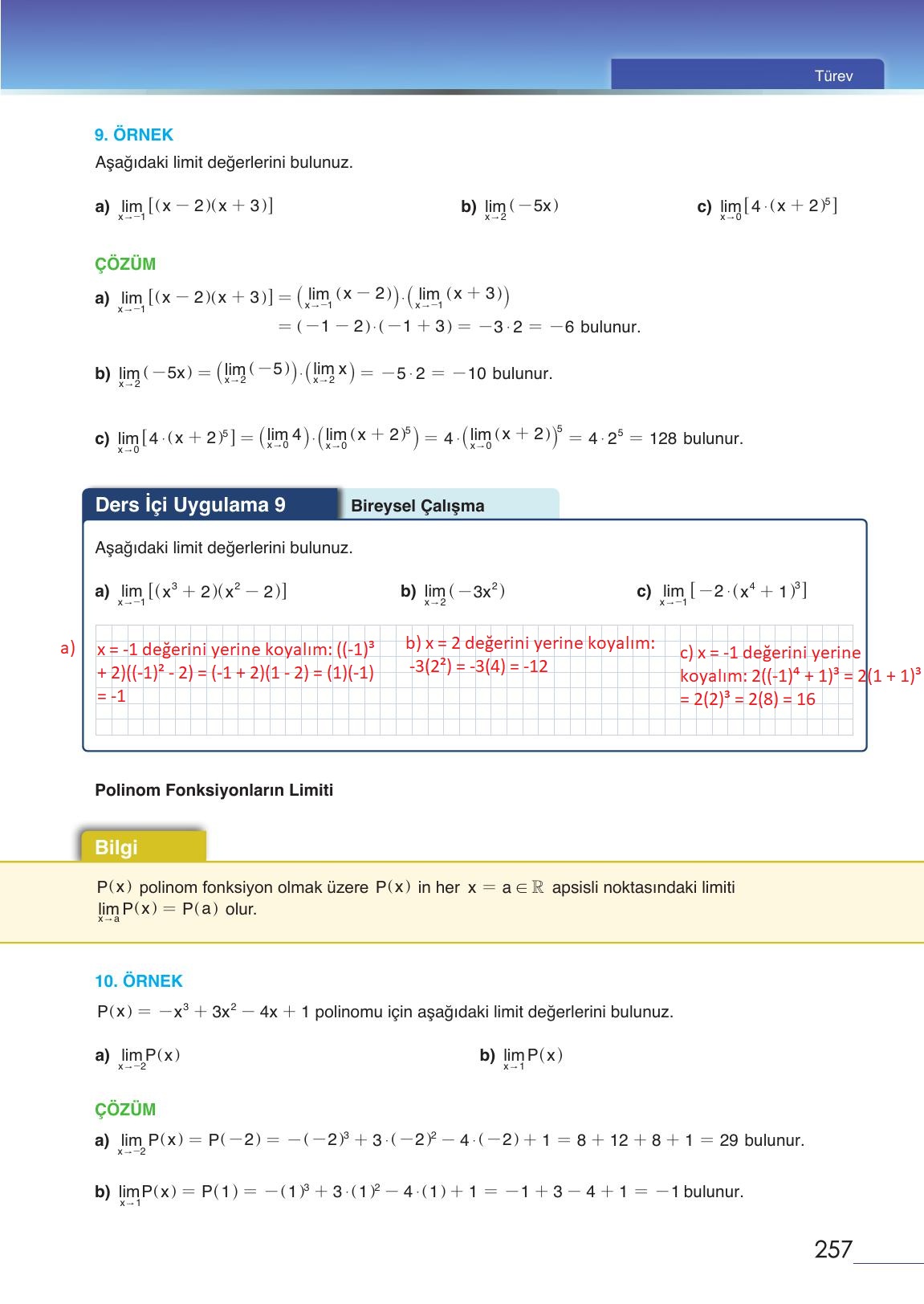 12. Sınıf Meb Yayınları Matematik Ders Kitabı Sayfa 257 Cevapları
