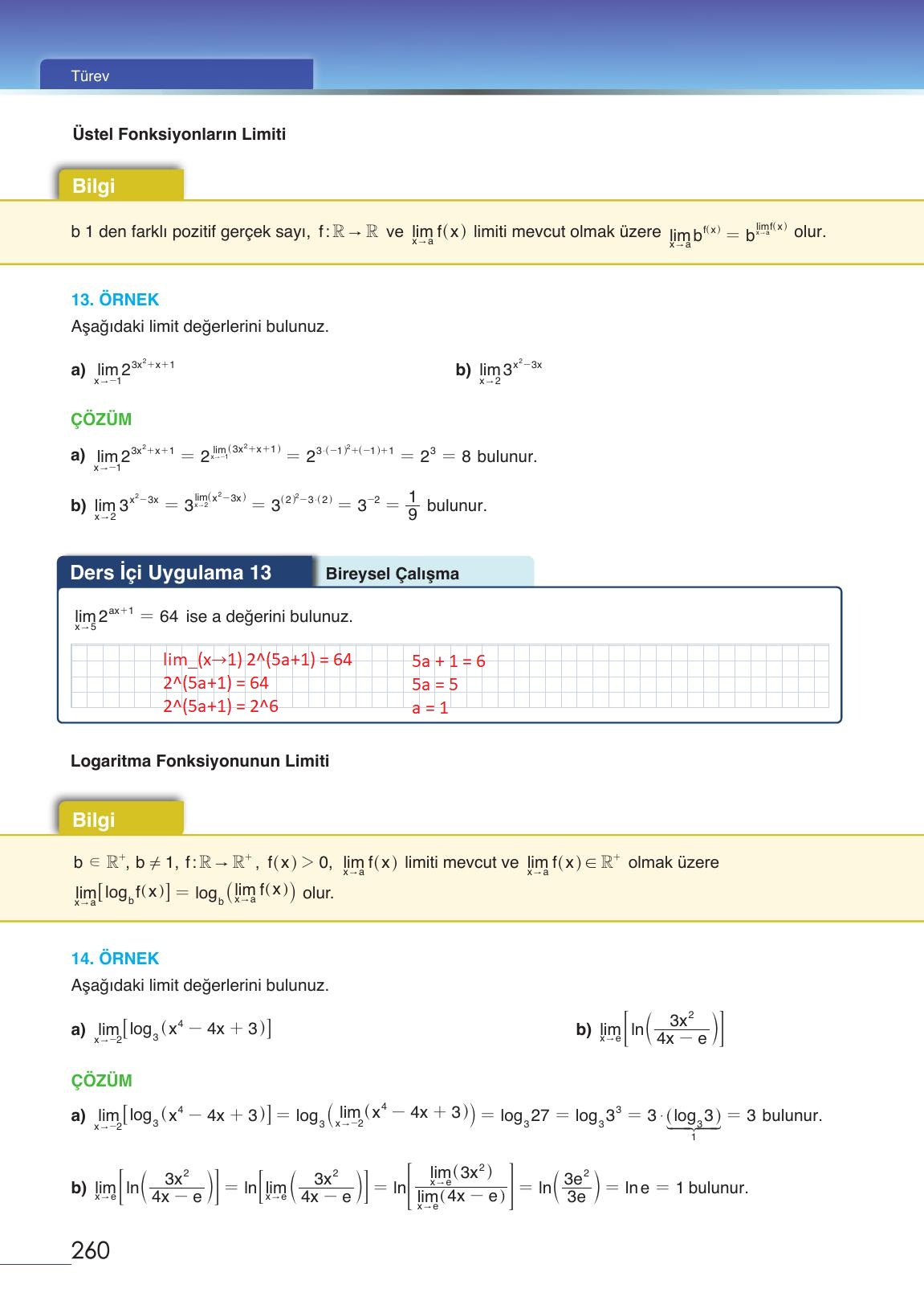 12. Sınıf Meb Yayınları Matematik Ders Kitabı Sayfa 260 Cevapları