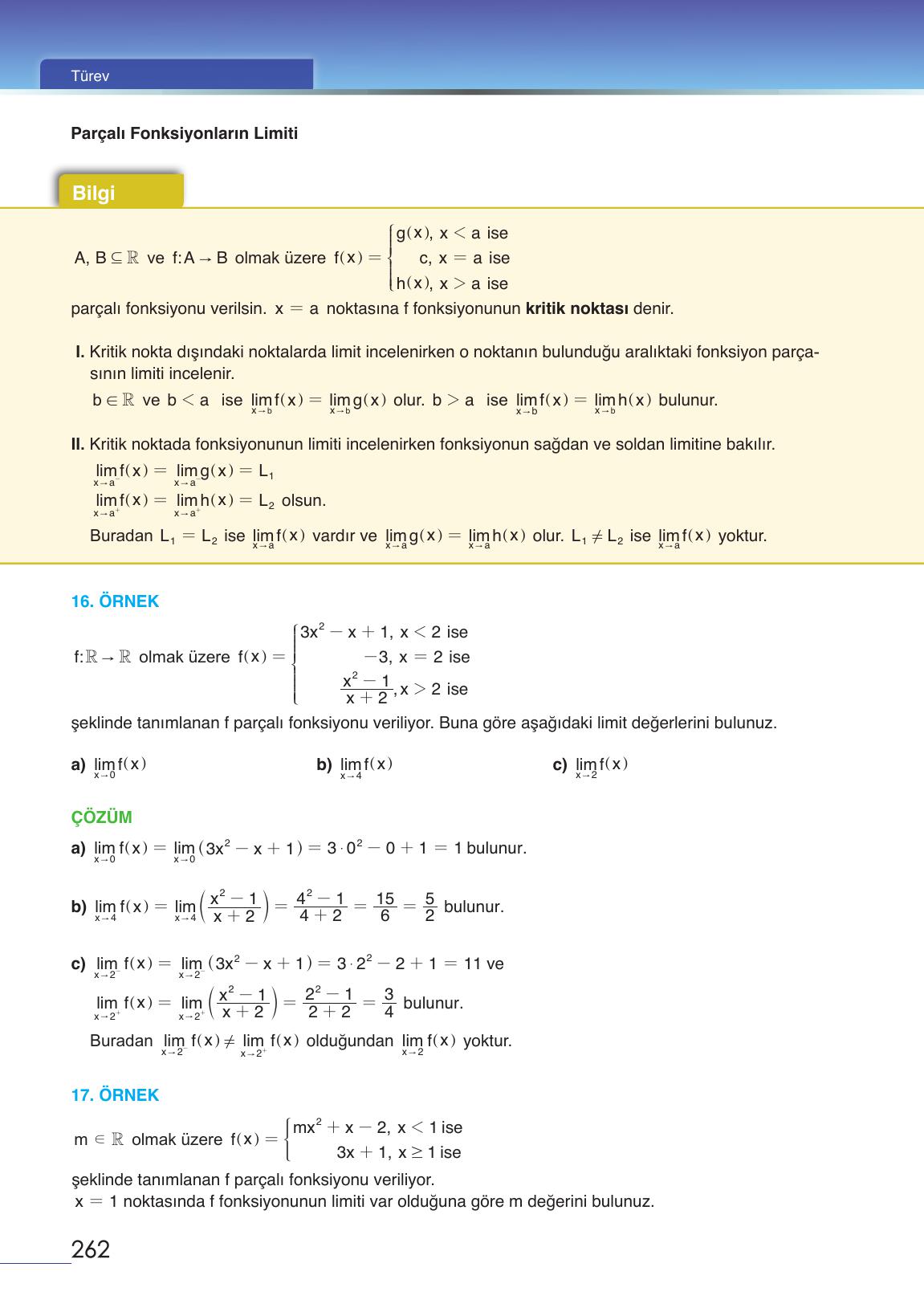 12. Sınıf Meb Yayınları Matematik Ders Kitabı Sayfa 262 Cevapları