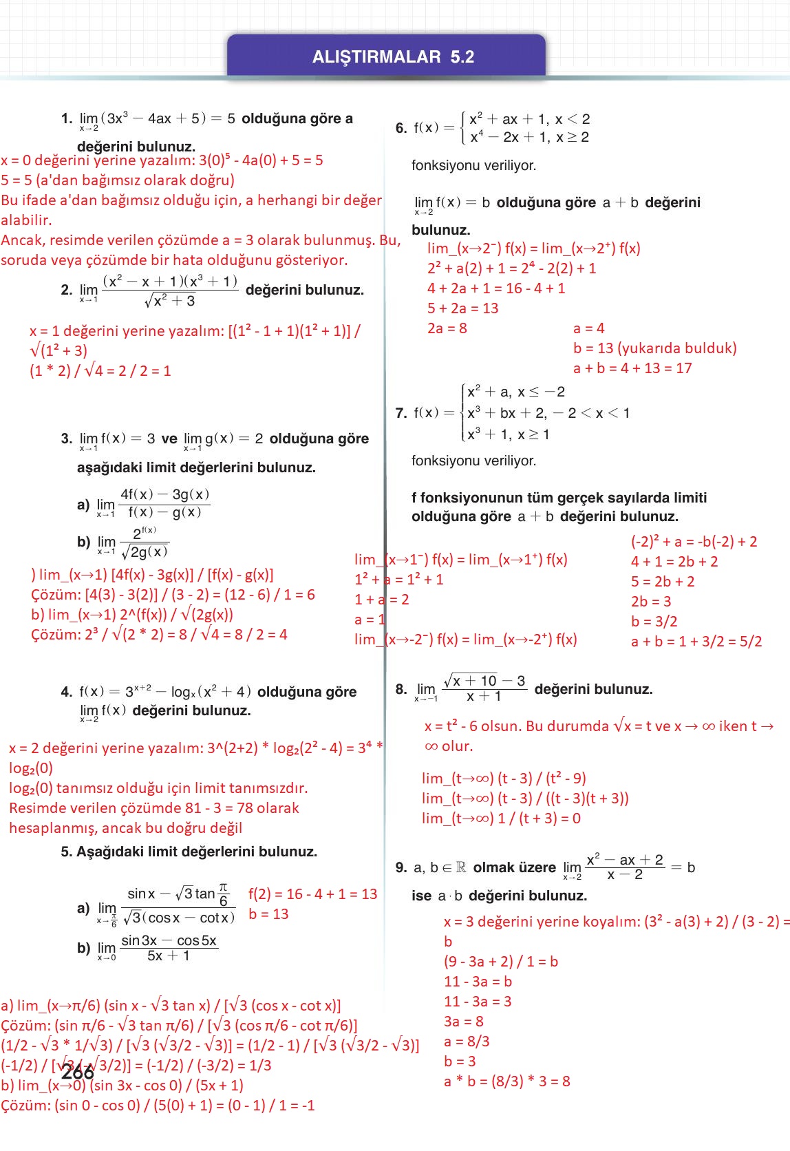 12. Sınıf Meb Yayınları Matematik Ders Kitabı Sayfa 266 Cevapları