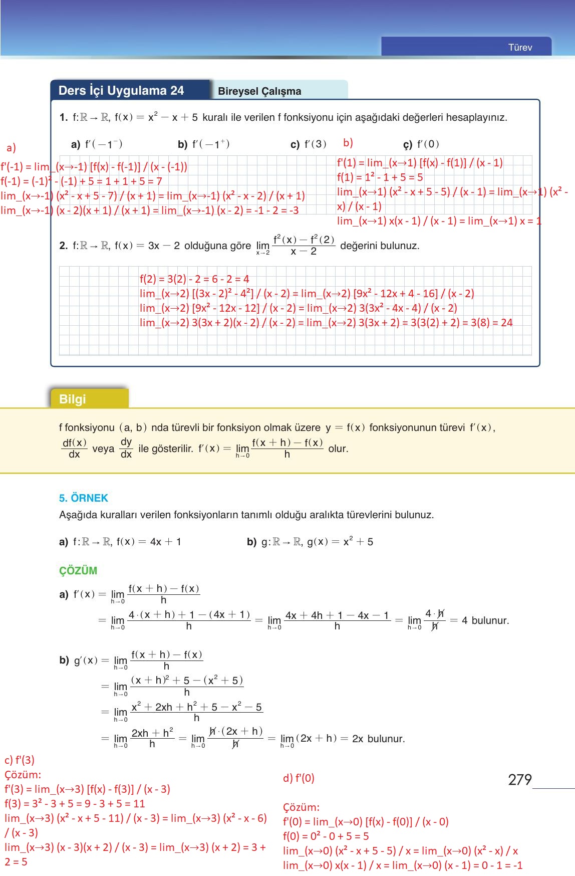 12. Sınıf Meb Yayınları Matematik Ders Kitabı Sayfa 279 Cevapları