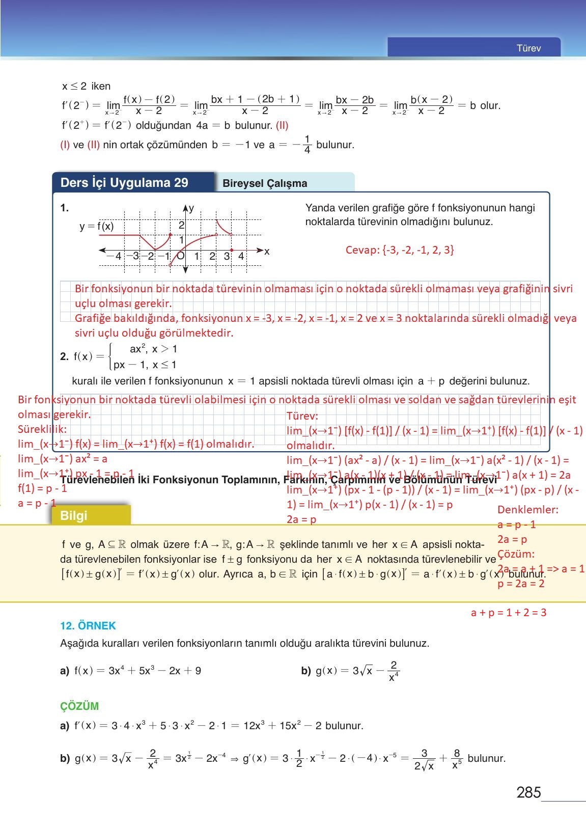 12. Sınıf Meb Yayınları Matematik Ders Kitabı Sayfa 285 Cevapları