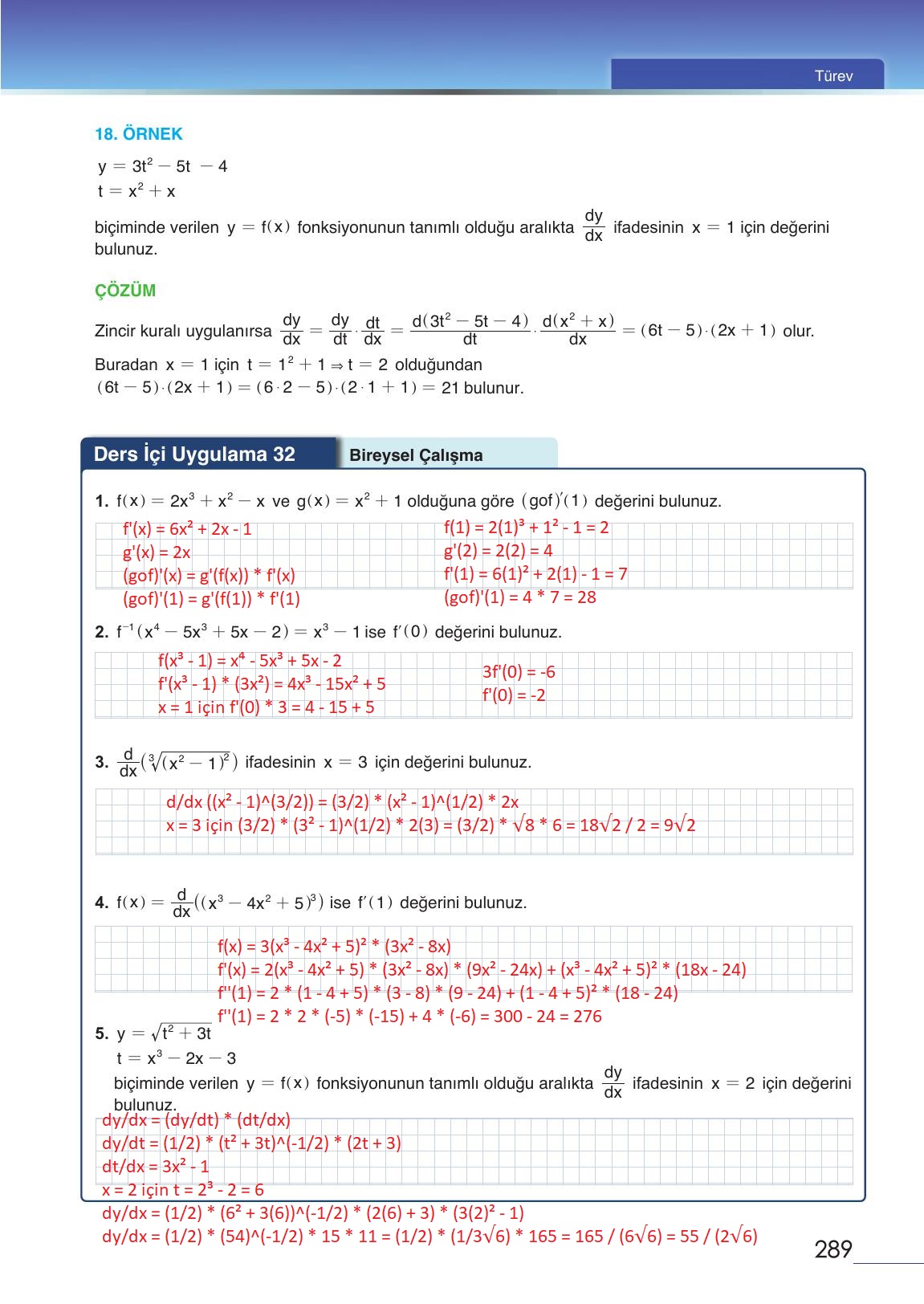 12. Sınıf Meb Yayınları Matematik Ders Kitabı Sayfa 289 Cevapları