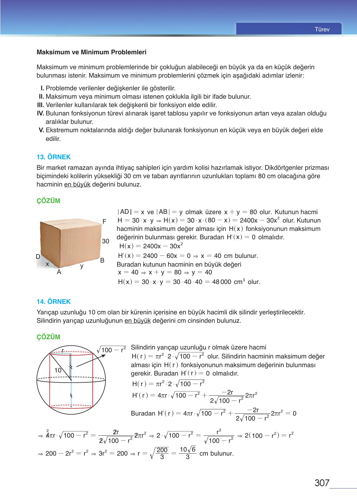 12. Sınıf Meb Yayınları Matematik Ders Kitabı Sayfa 307 Cevapları
