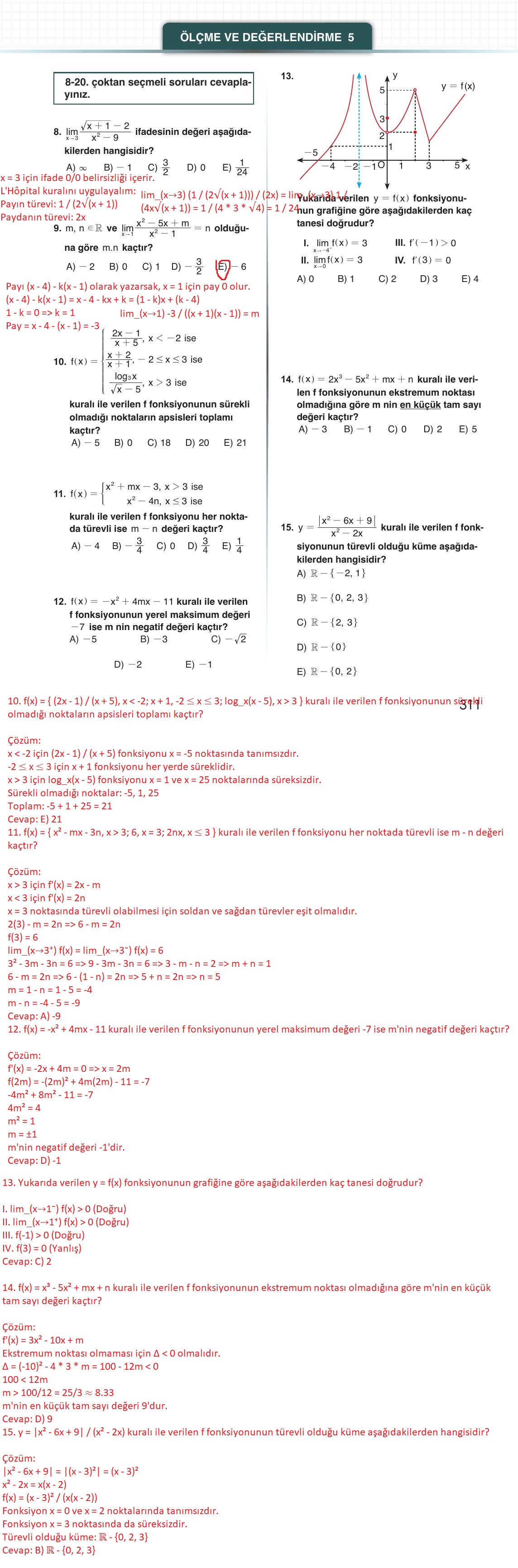 12. Sınıf Meb Yayınları Matematik Ders Kitabı Sayfa 311 Cevapları