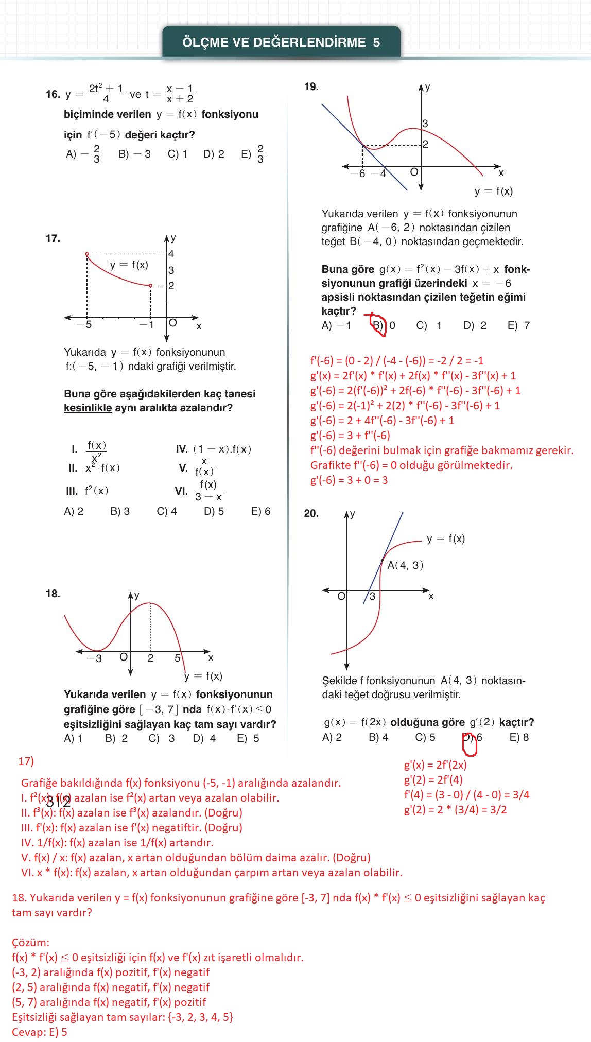 12. Sınıf Meb Yayınları Matematik Ders Kitabı Sayfa 312 Cevapları