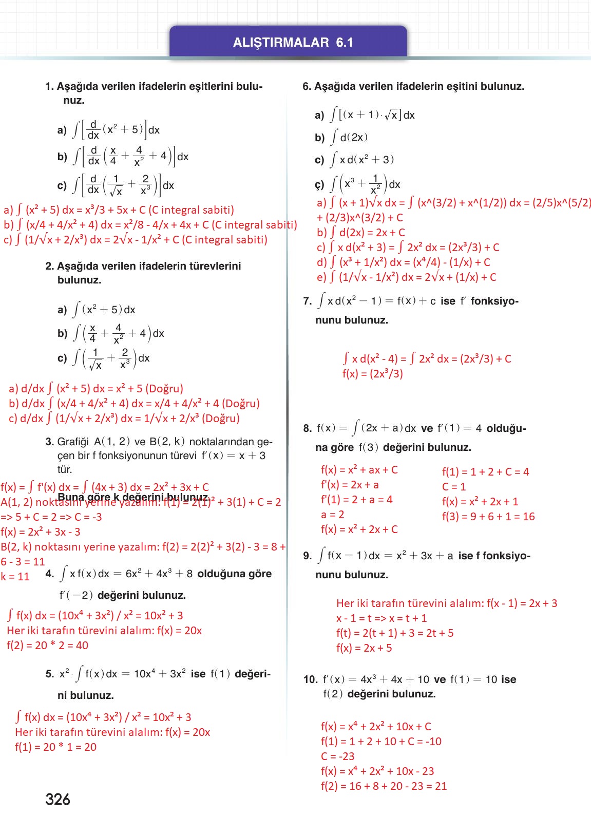 12. Sınıf Meb Yayınları Matematik Ders Kitabı Sayfa 326 Cevapları