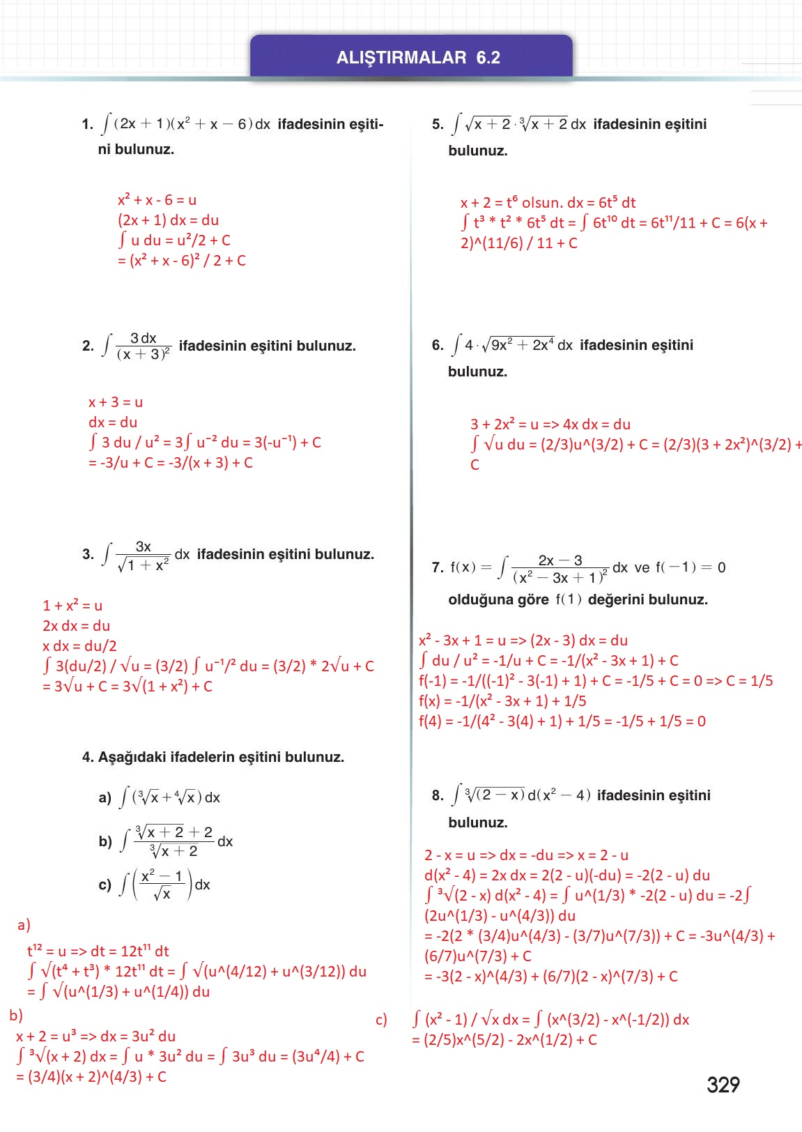 12. Sınıf Meb Yayınları Matematik Ders Kitabı Sayfa 329 Cevapları