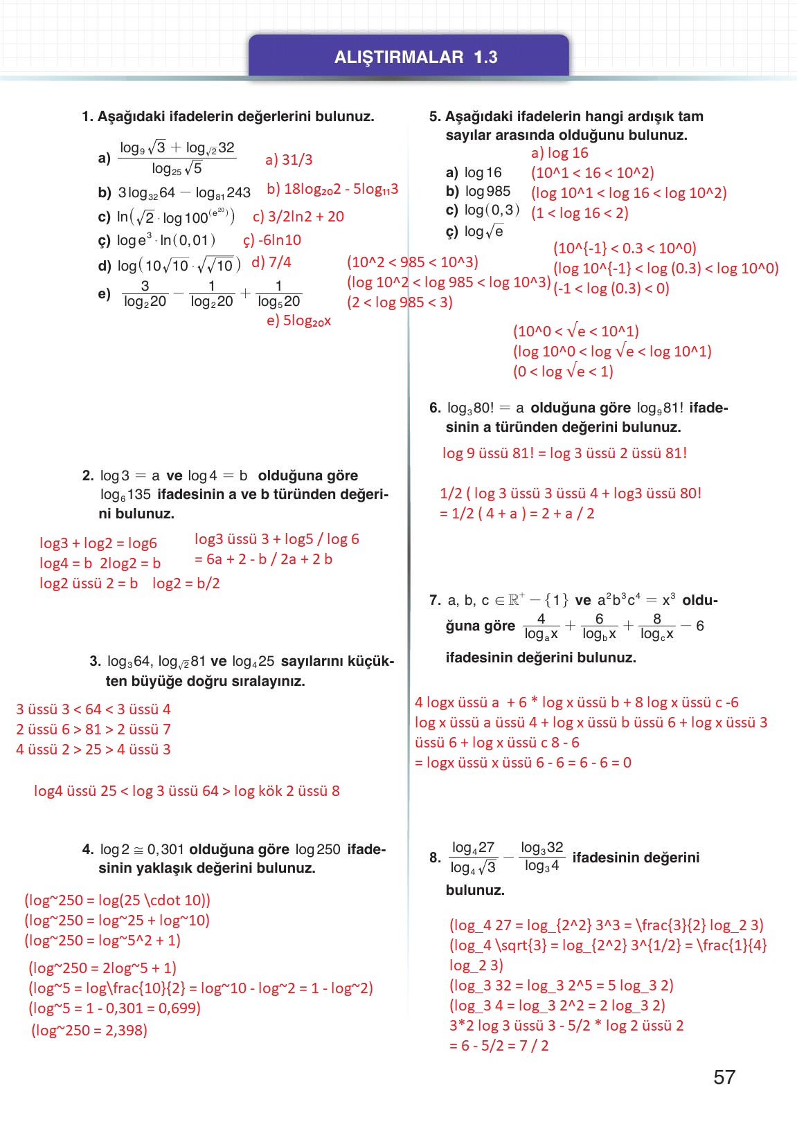 12. Sınıf Meb Yayınları Matematik Ders Kitabı Sayfa 57 Cevapları