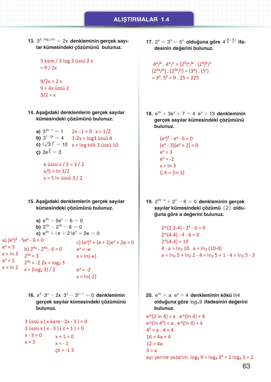12. Sınıf Meb Yayınları Matematik Ders Kitabı Sayfa 63 Cevapları