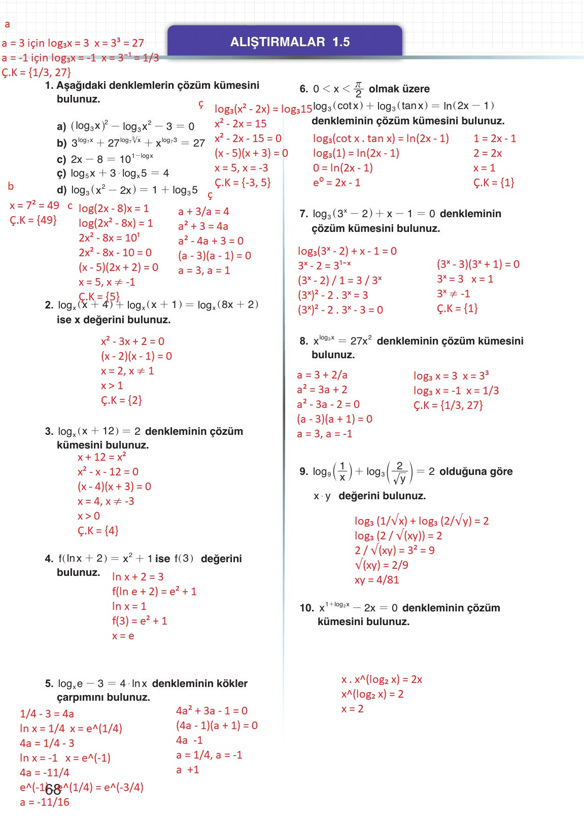 12. Sınıf Meb Yayınları Matematik Ders Kitabı Sayfa 68 Cevapları