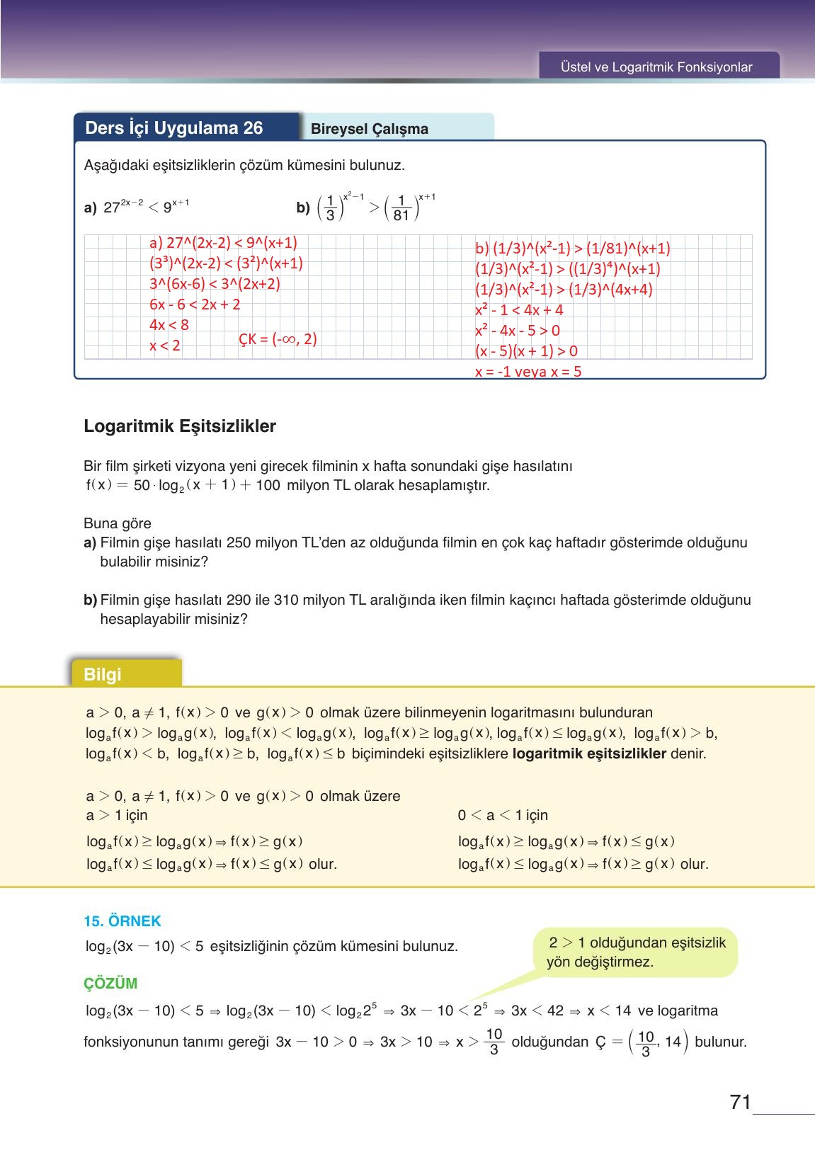 12. Sınıf Meb Yayınları Matematik Ders Kitabı Sayfa 71 Cevapları
